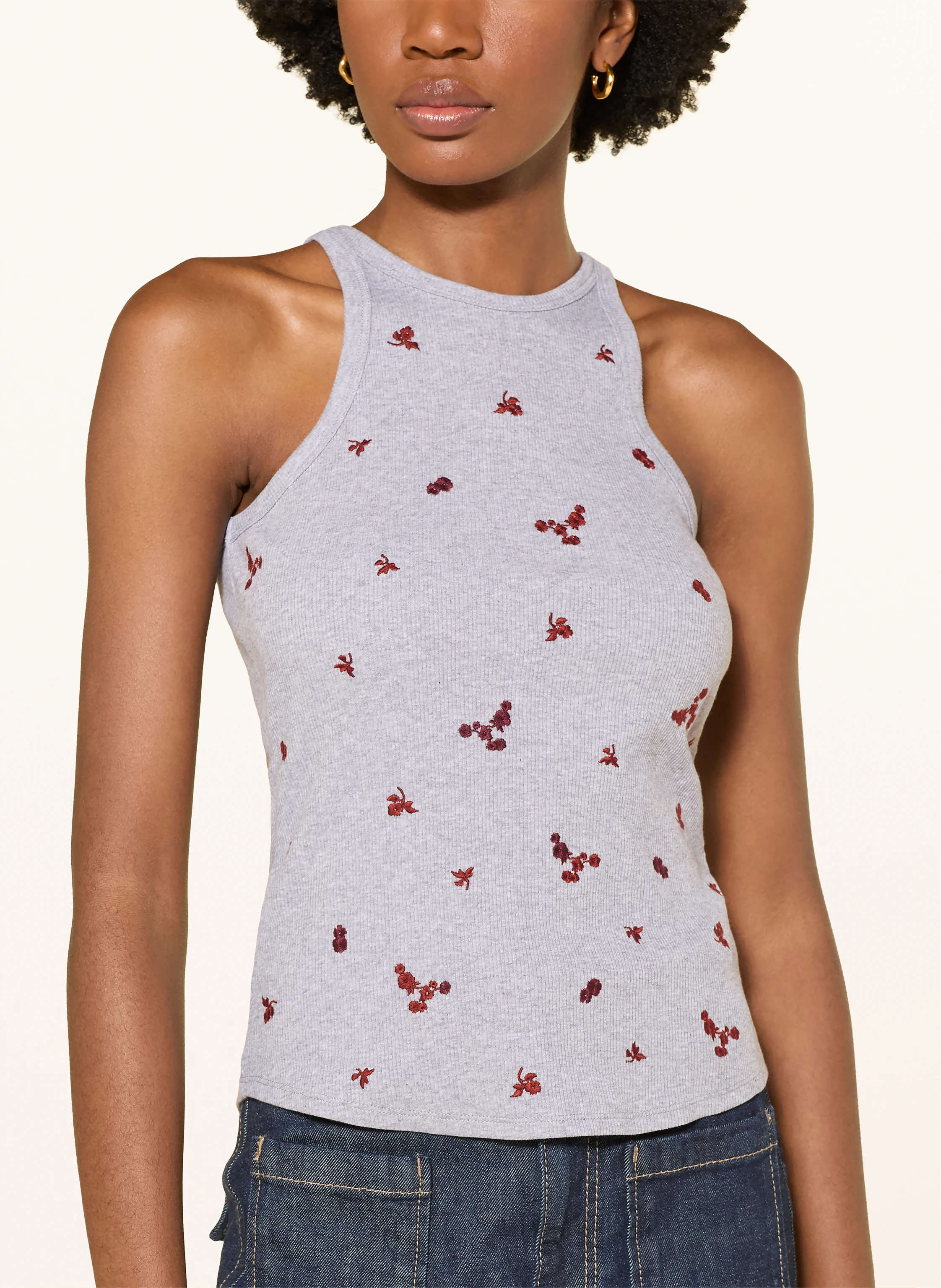 DOROTHEE SCHUMACHER Top Ribbed Seduction: GRAY / DARK RED