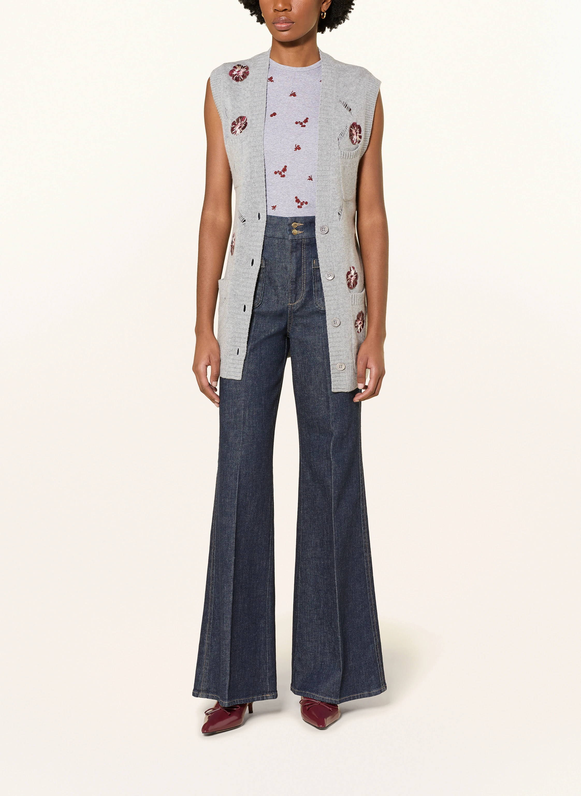 DOROTHEE SCHUMACHER Top Ribbed Seduction: GRAY / DARK RED
