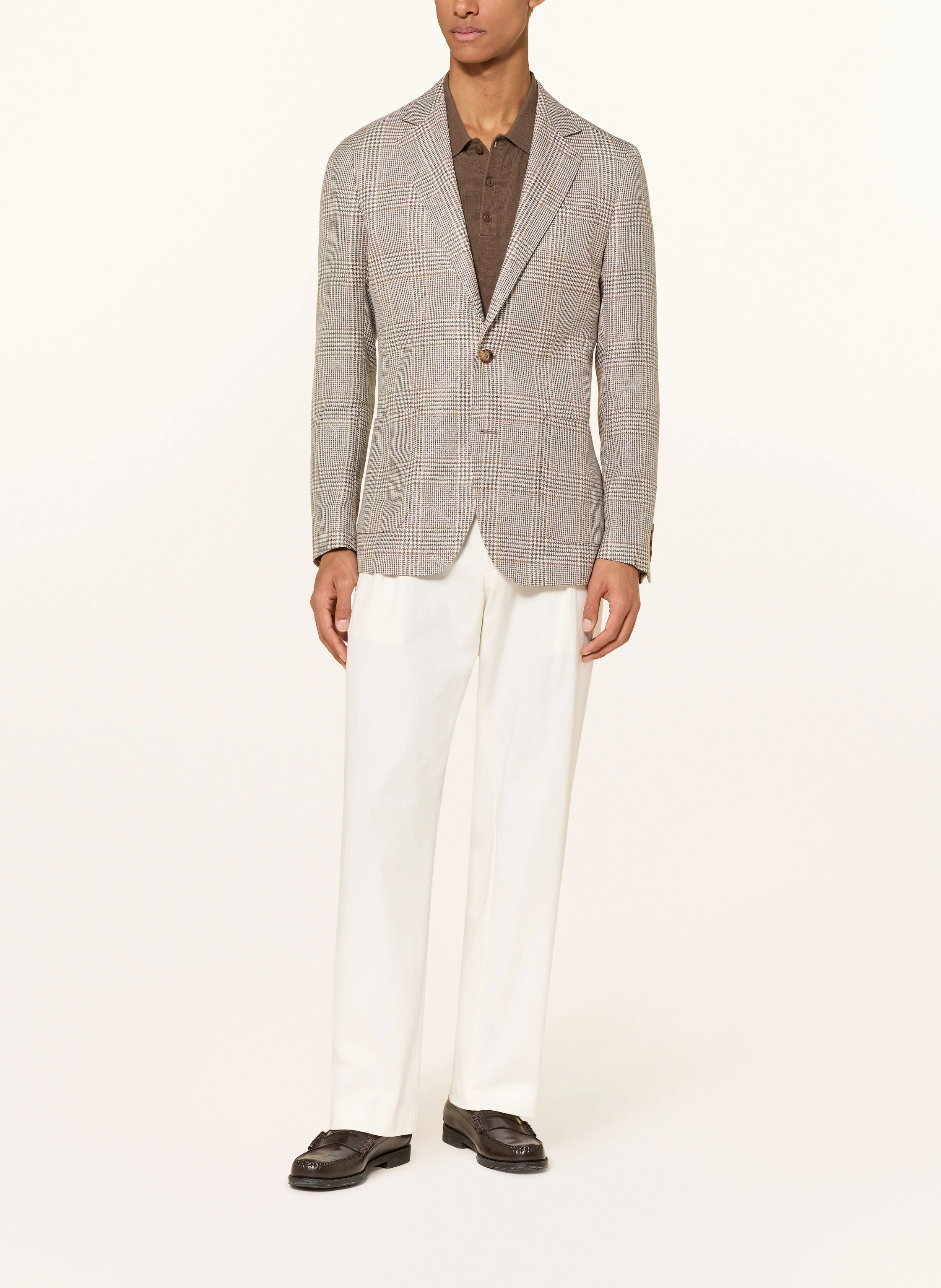 REISS Jacka EPSOM Tailored Fit i linne: GRÄDDE / KAMEL / MÖRKBRUN