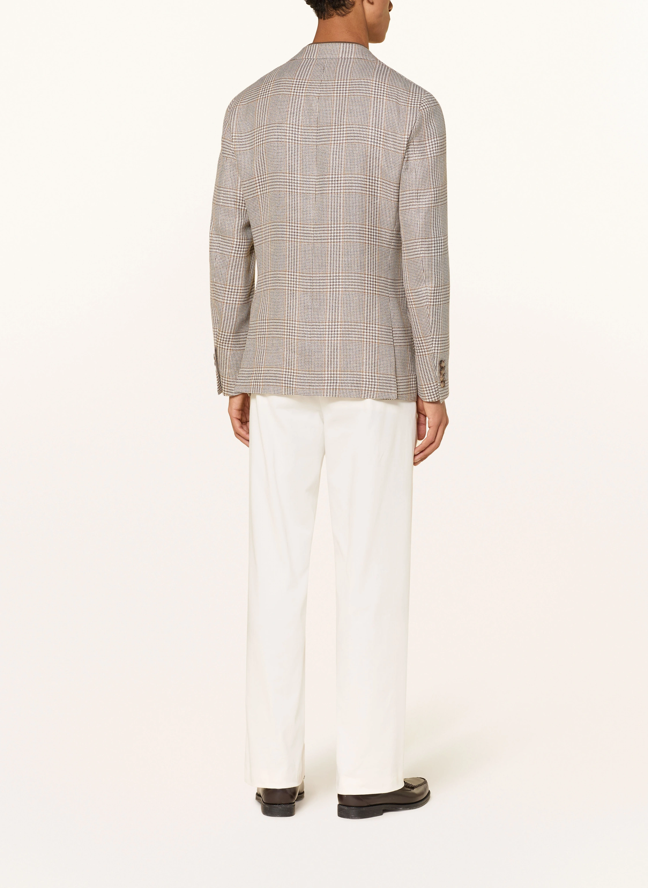 REISS Jacka EPSOM Tailored Fit i linne: GRÄDDE / KAMEL / MÖRKBRUN