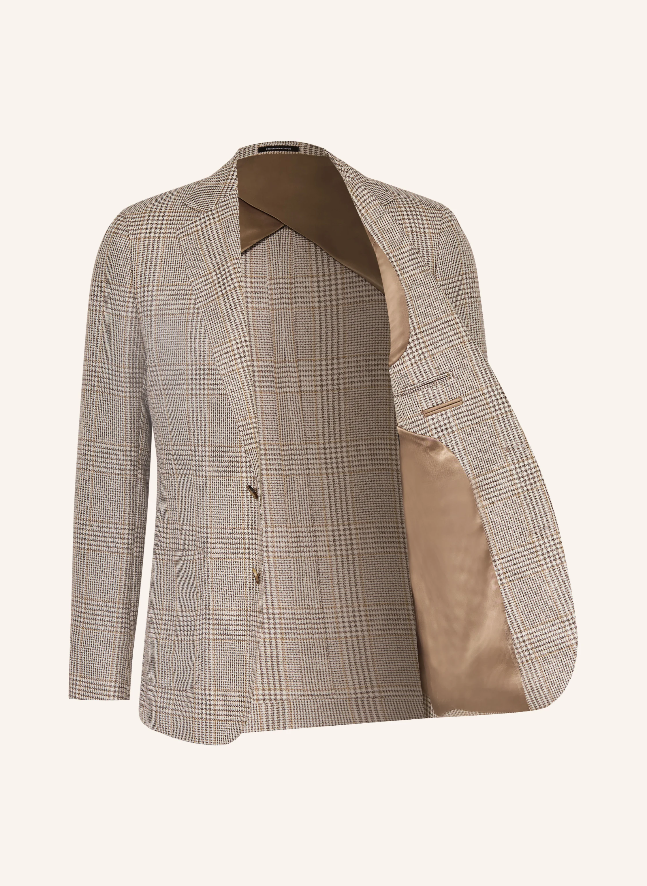 REISS Jacka EPSOM Tailored Fit i linne: GRÄDDE / KAMEL / MÖRKBRUN