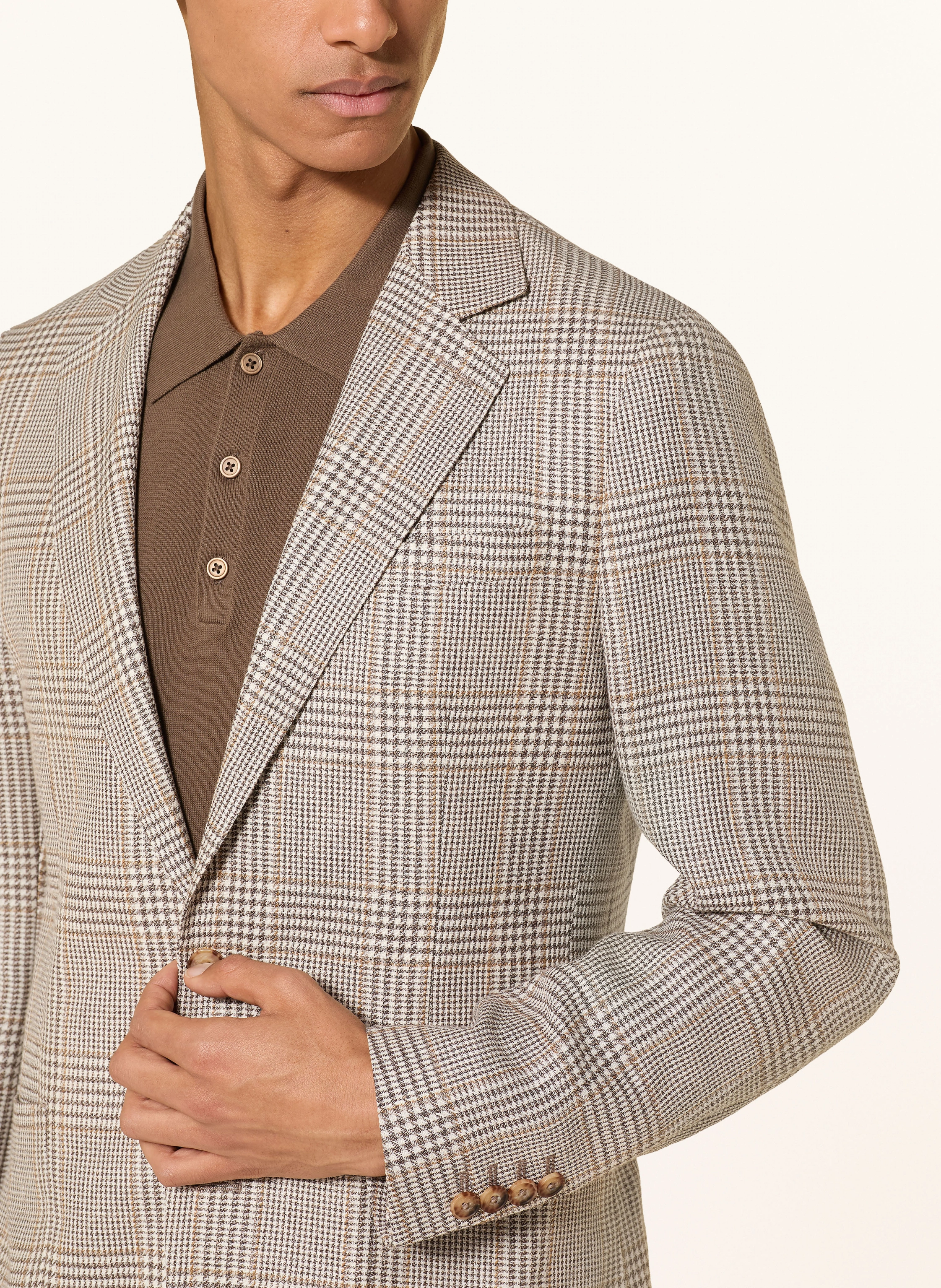 REISS Jacka EPSOM Tailored Fit i linne: GRÄDDE / KAMEL / MÖRKBRUN