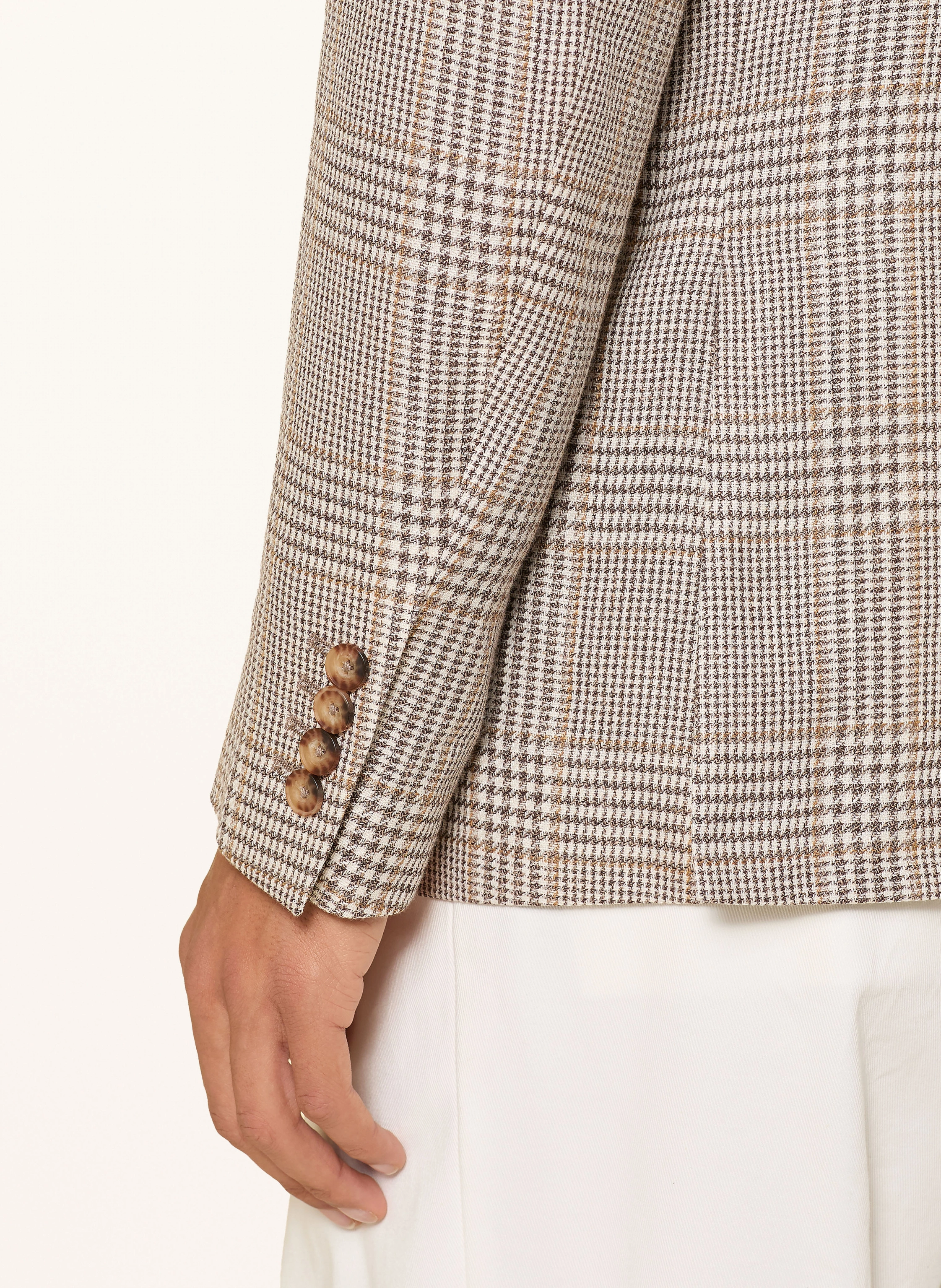 REISS Jacka EPSOM Tailored Fit i linne: GRÄDDE / KAMEL / MÖRKBRUN