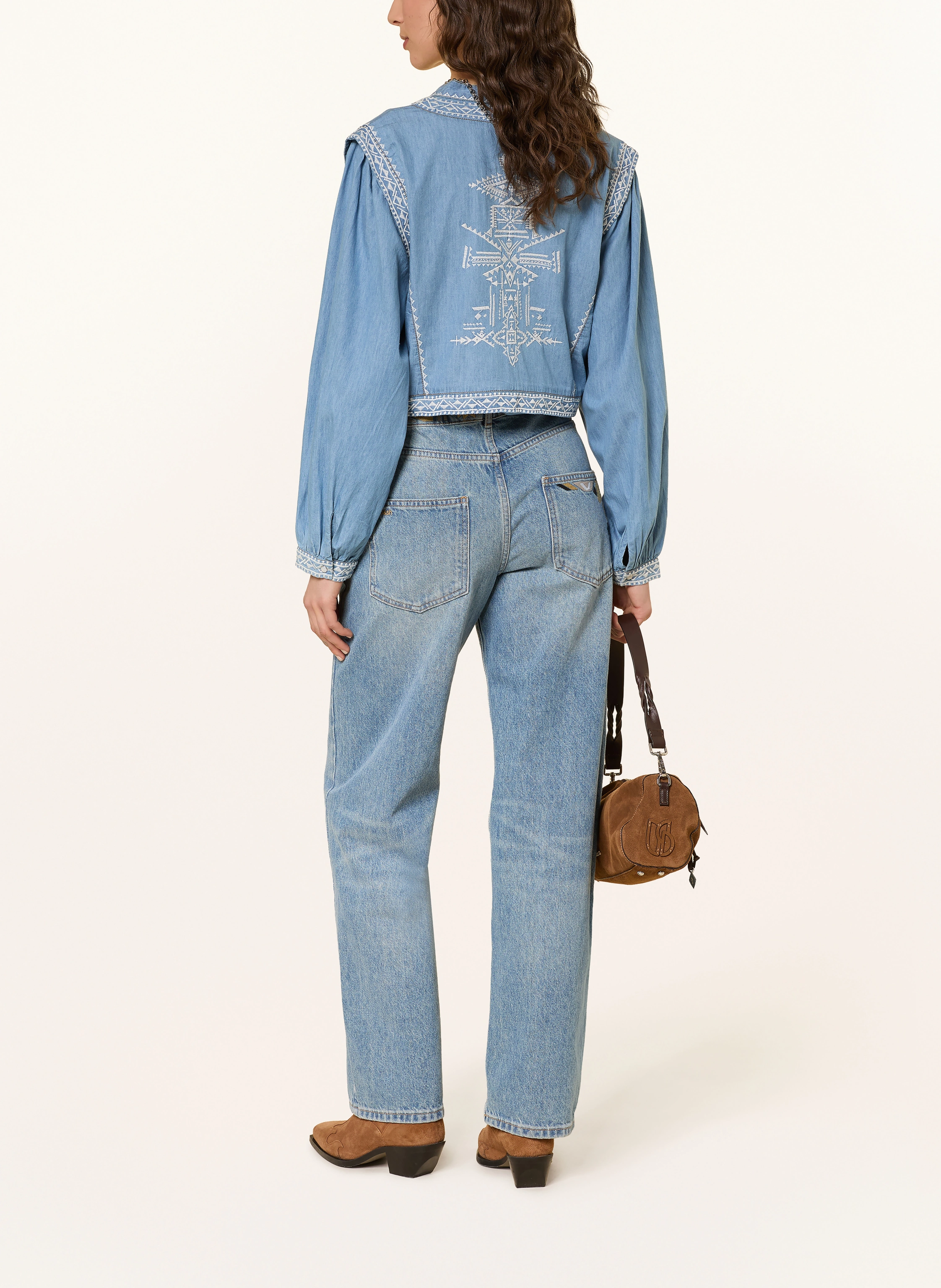 ba&sh LAURA Denim-Look Blouse: LIGHT BLUE / WHITE