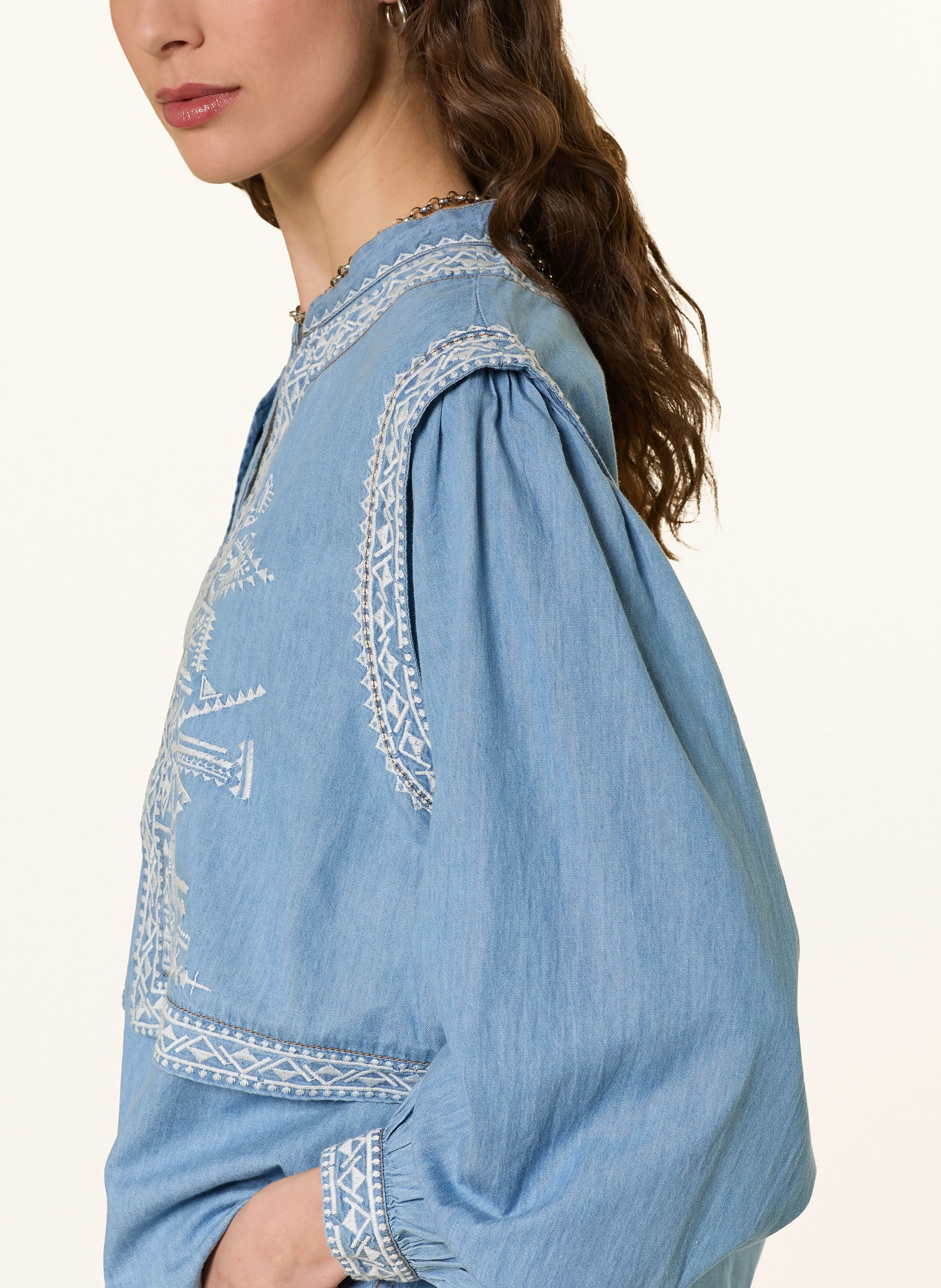 ba&sh LAURA Denim-Look Blouse: LIGHT BLUE / WHITE