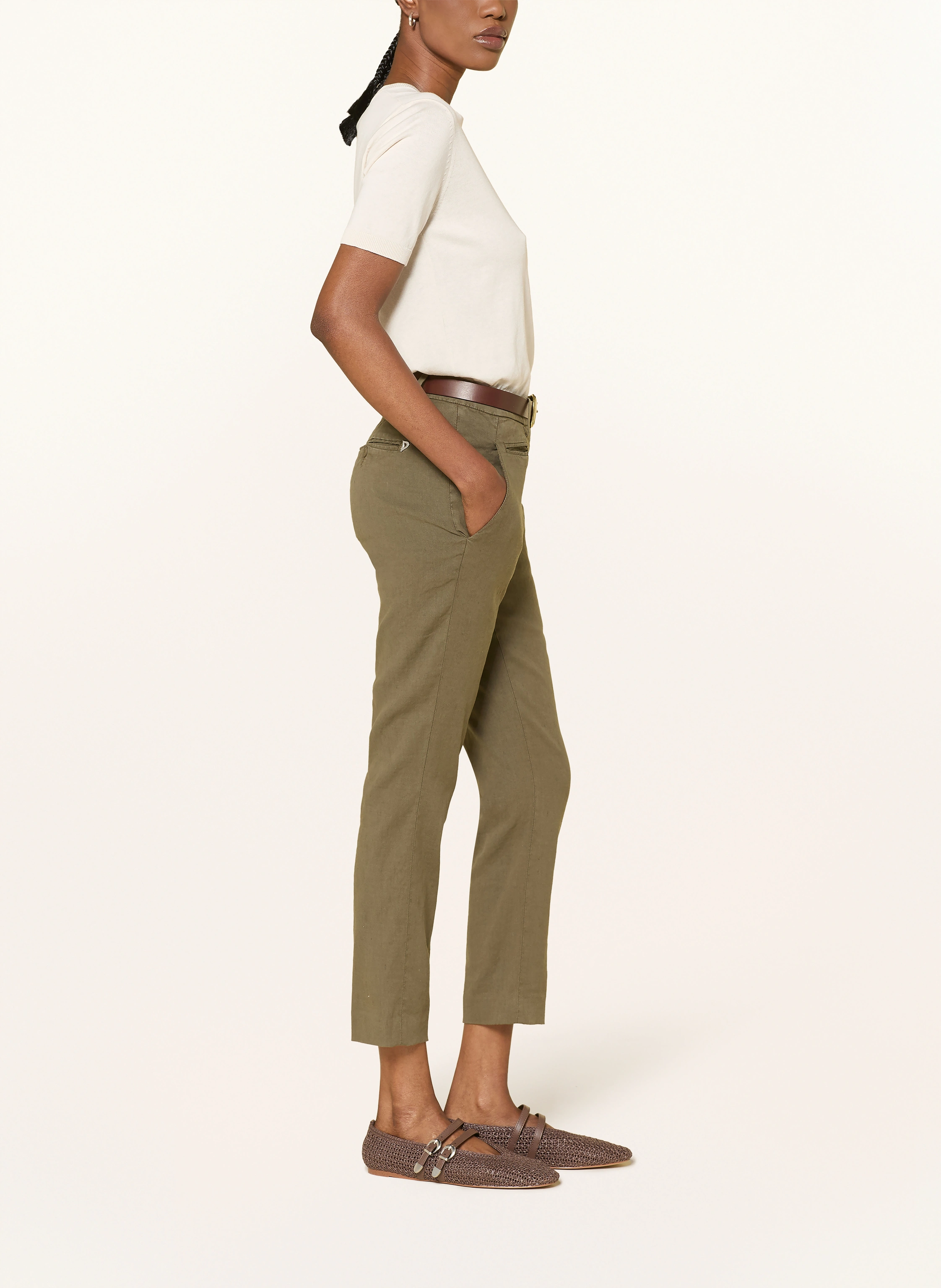 Dondup 7/8 PERFECT pants with linen: KHAKI