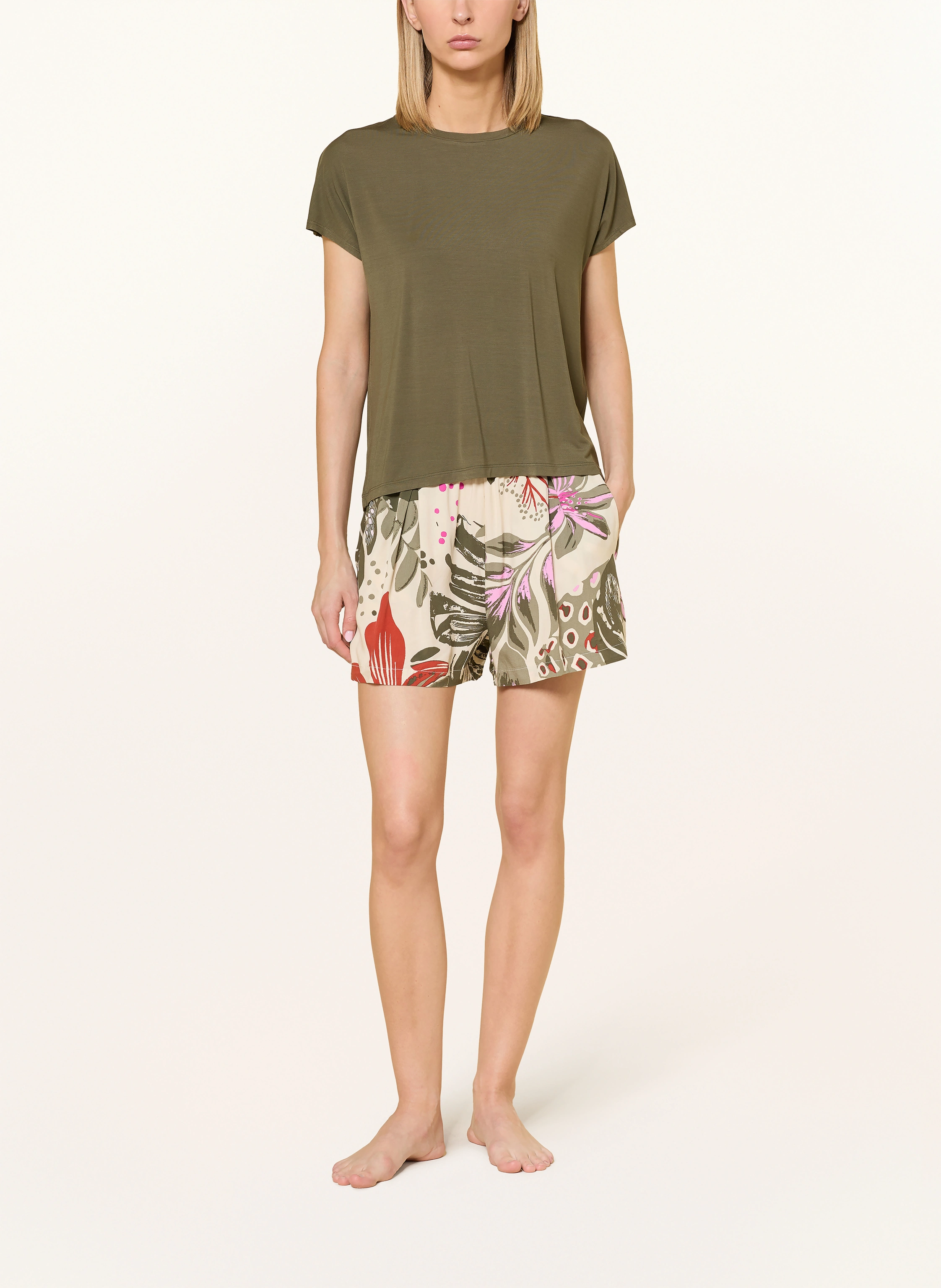 SCHIESSER MIX+RELAX sleep shorts: KHAKI / CREAM / DARK RED