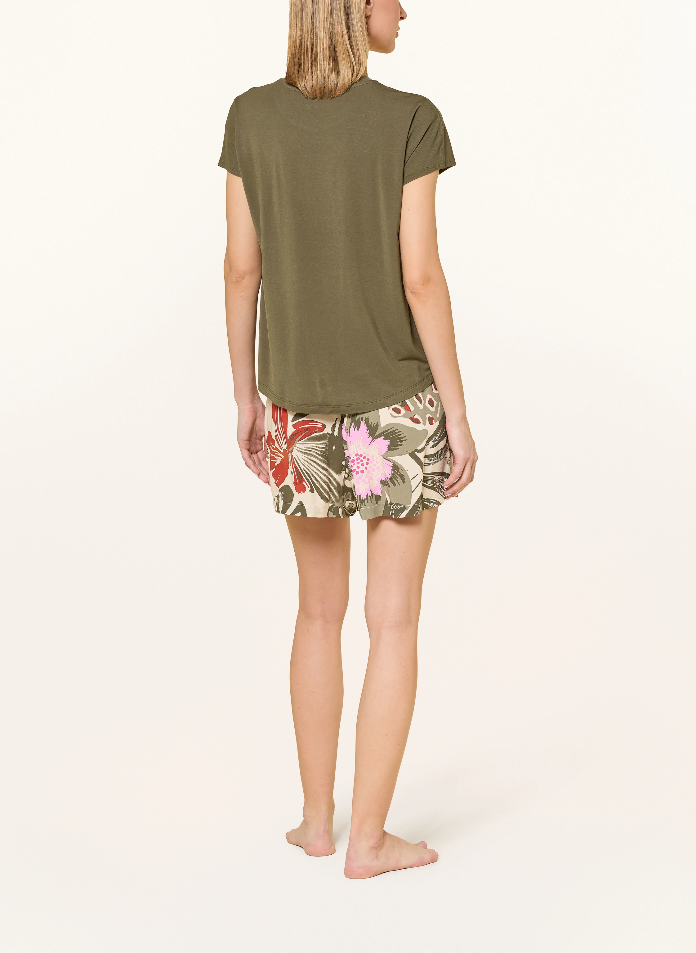 SCHIESSER MIX+RELAX sleep shorts: KHAKI / CREAM / DARK RED