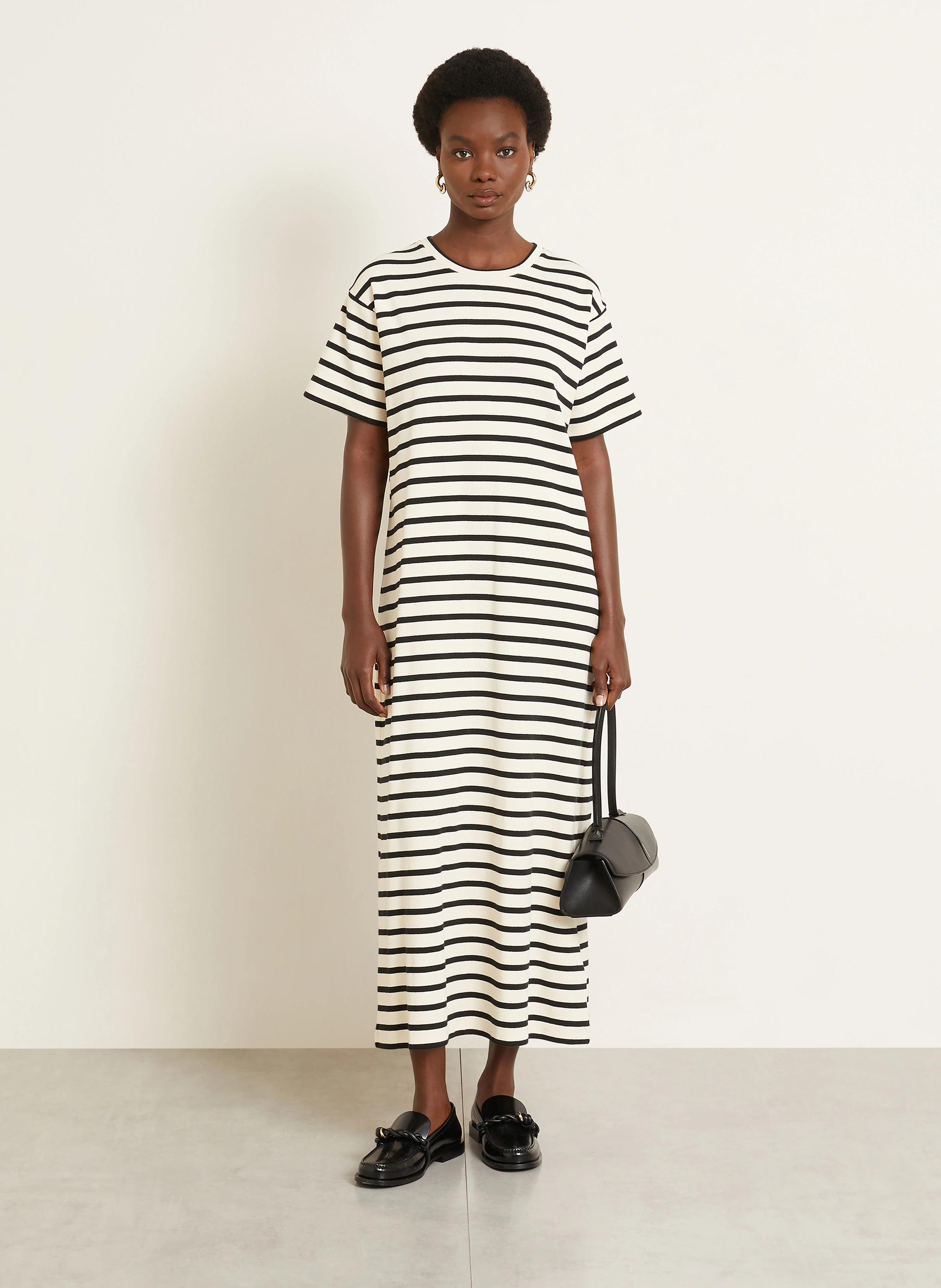 jil sander jersey dress in cream / dark blue BUTTON-DETAIL