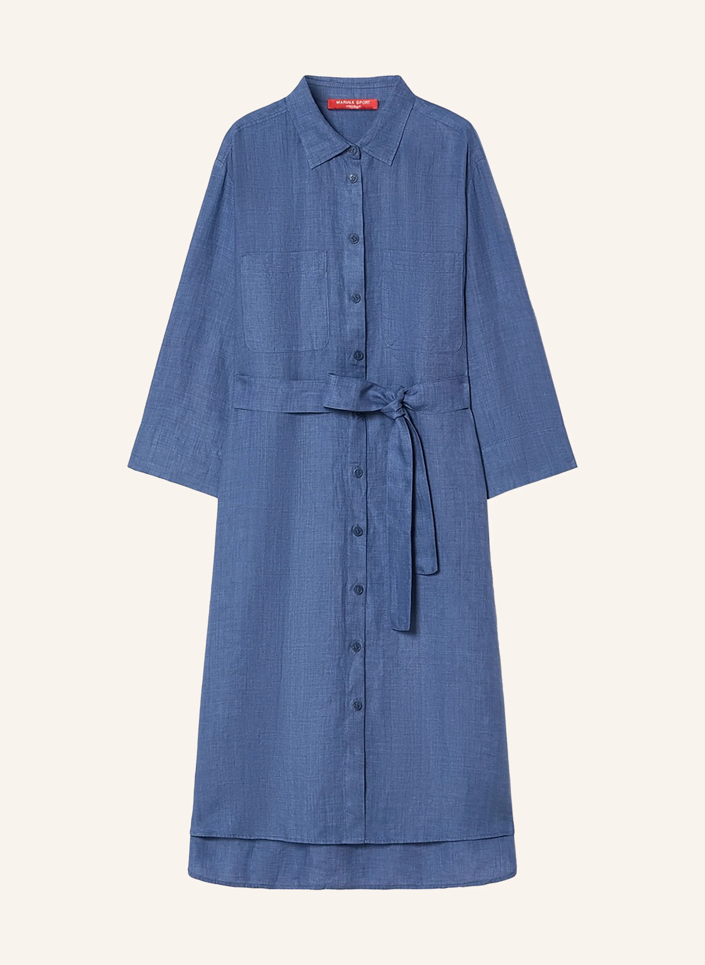 MARINA RINALDI MRSAGO linen shirt dress with 3/4 sleeves in light blue