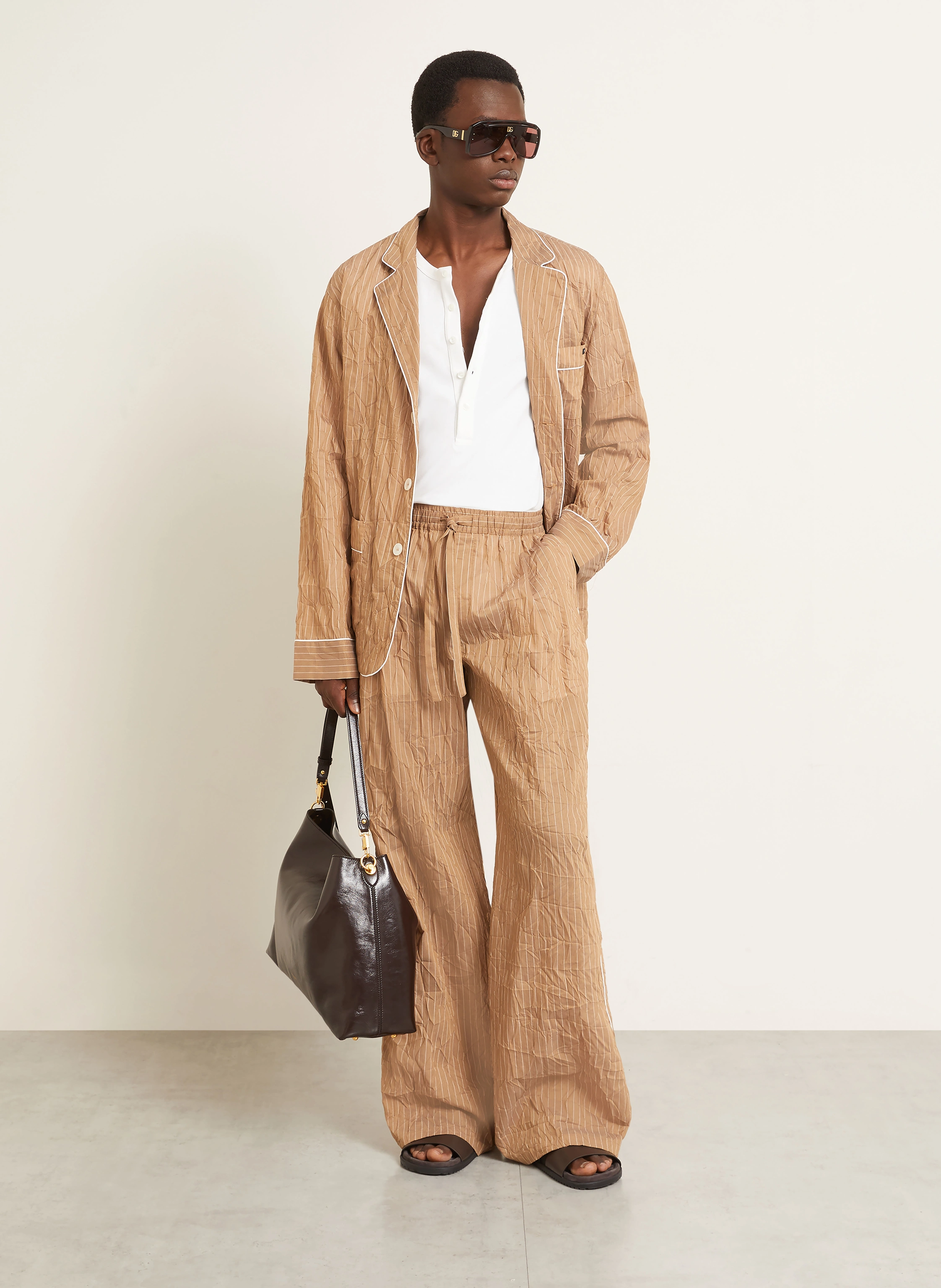 DOLCE & GABBANA Regular-fit linen jacket in brown / cream