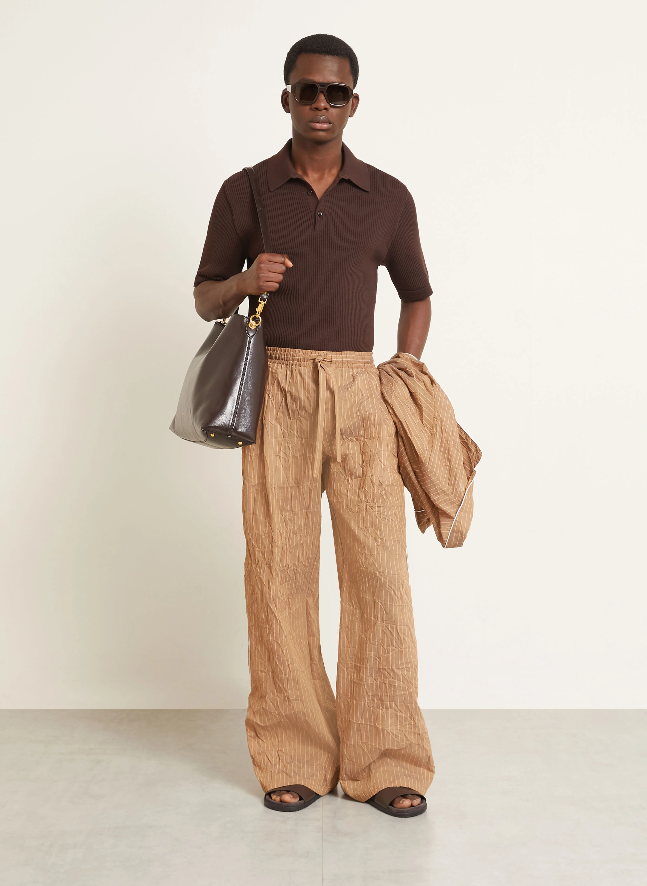 DOLCE & GABBANA Knit polo shirt in dark brown