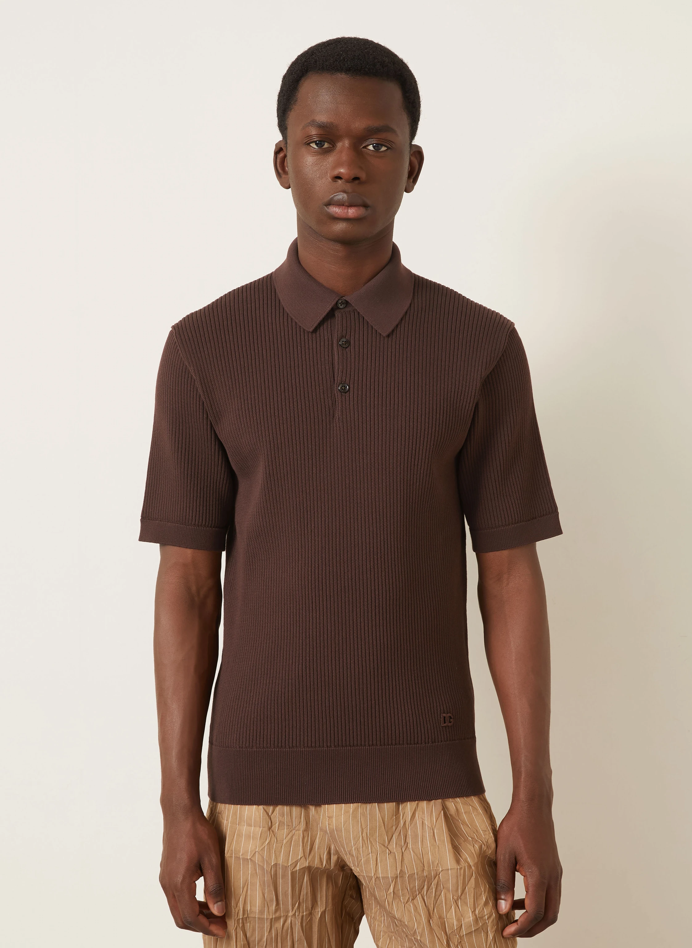 00s dolce&gabbana brown knit polo ニットポロ DOLCE & GABBANA Knit polo shirt in dark brown