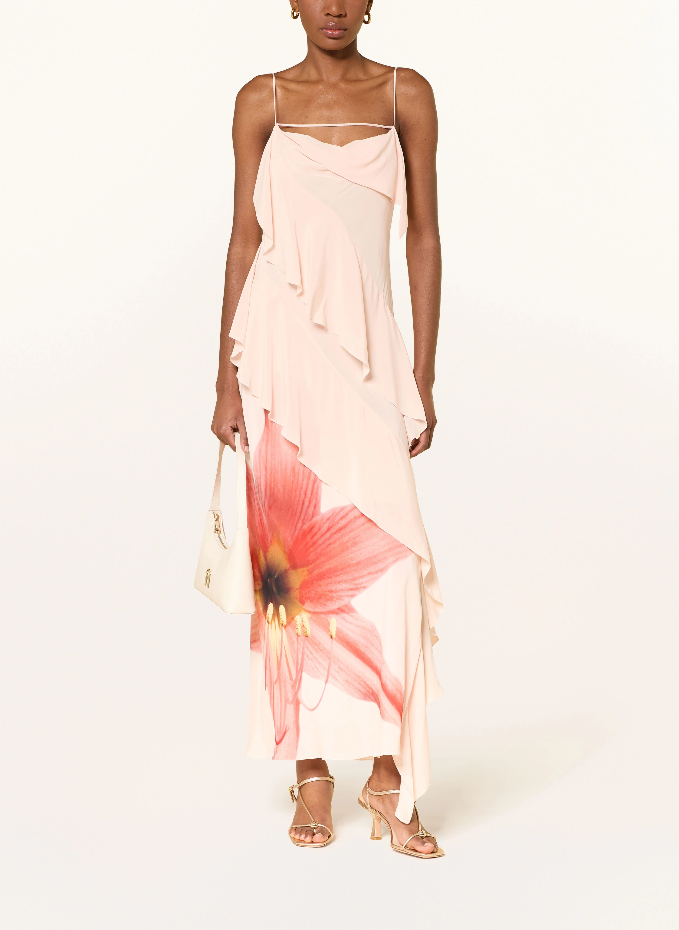 PATRIZIA PEPE Evening gown with flounces in rose gold / red / dark yellow