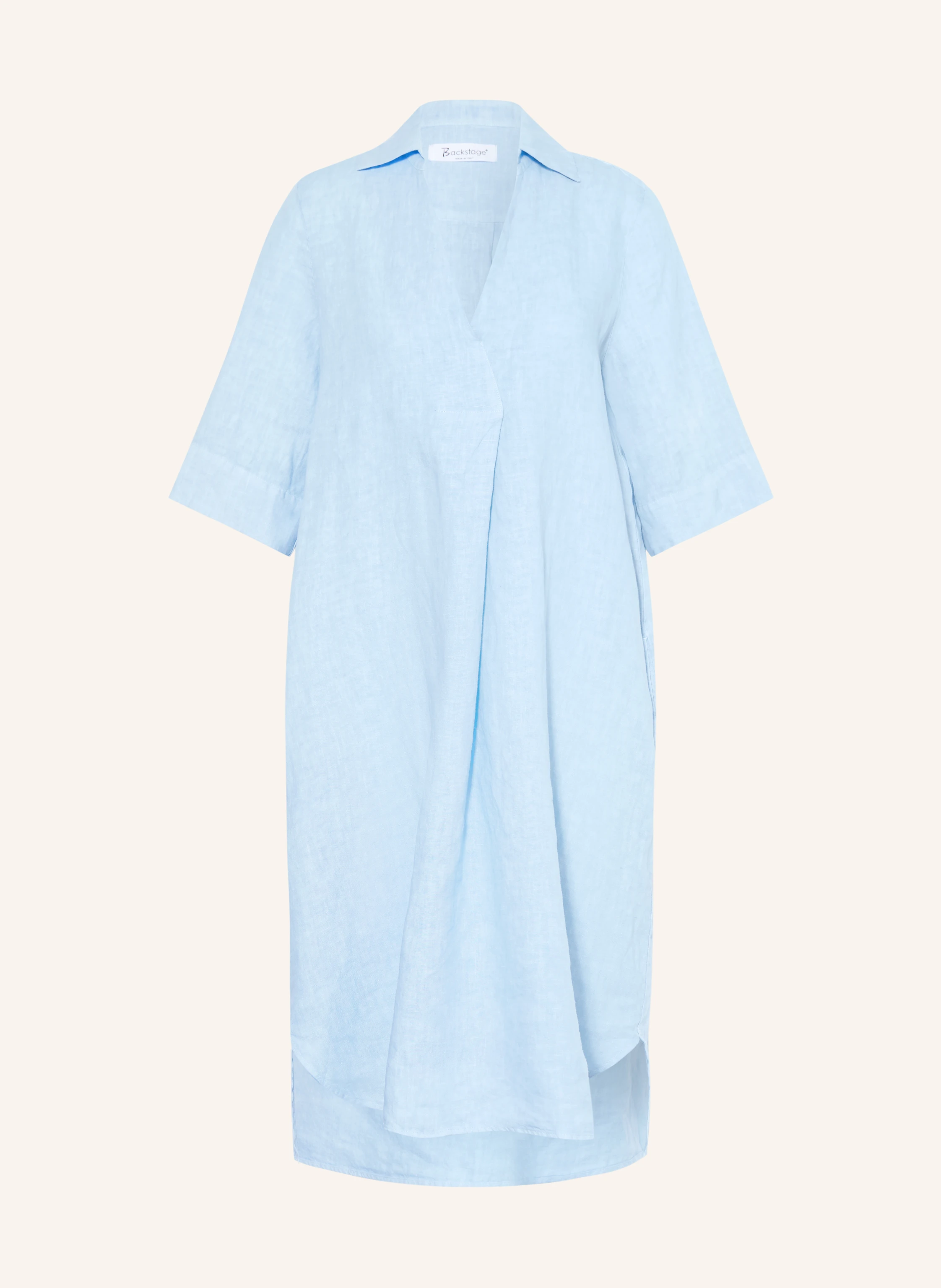 Backstage ALBANO linen dress with 3/4 sleeves in light blue