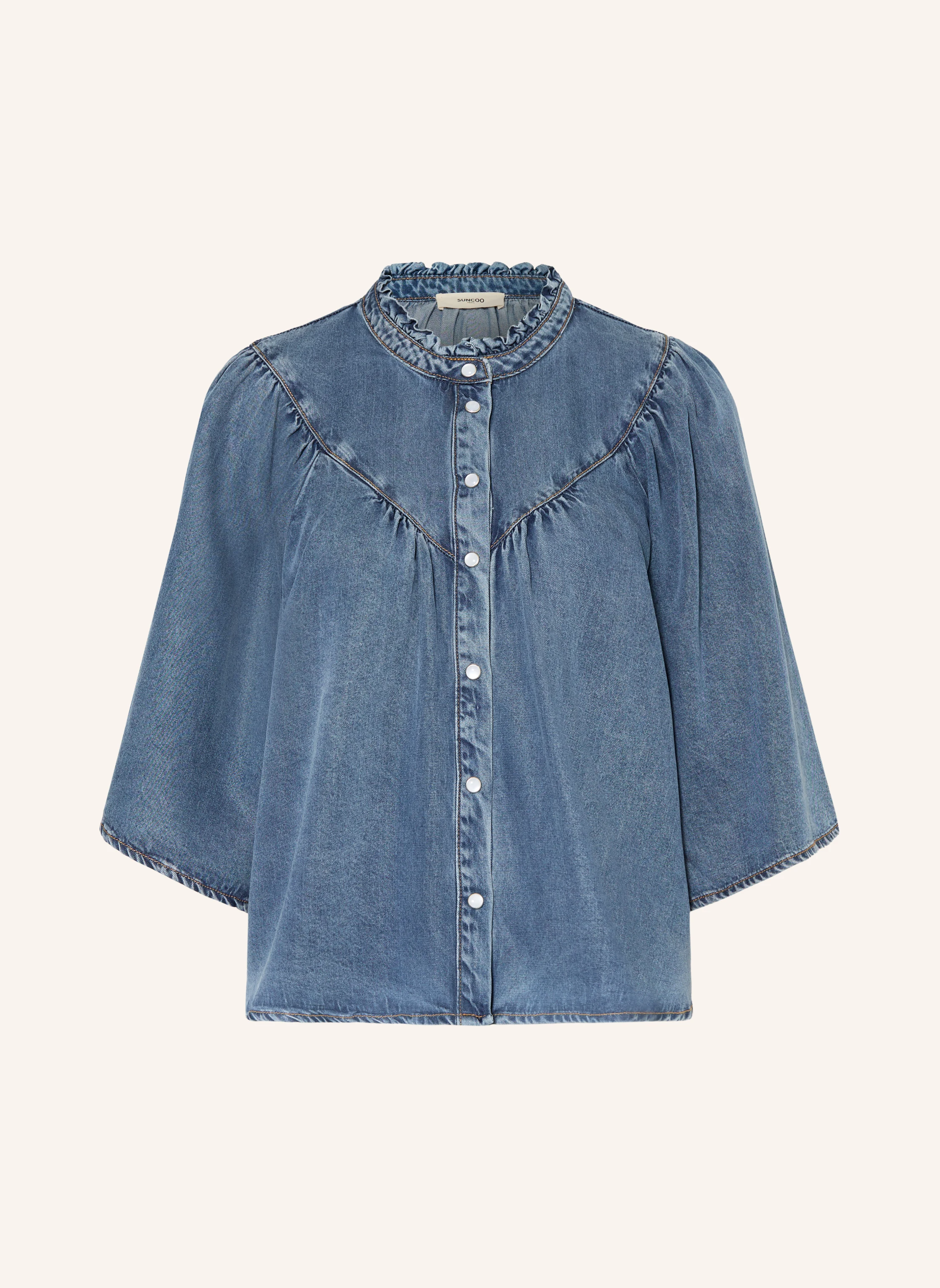 SUNCOO LOUISE denim blouse with 3/4 sleeves in blue