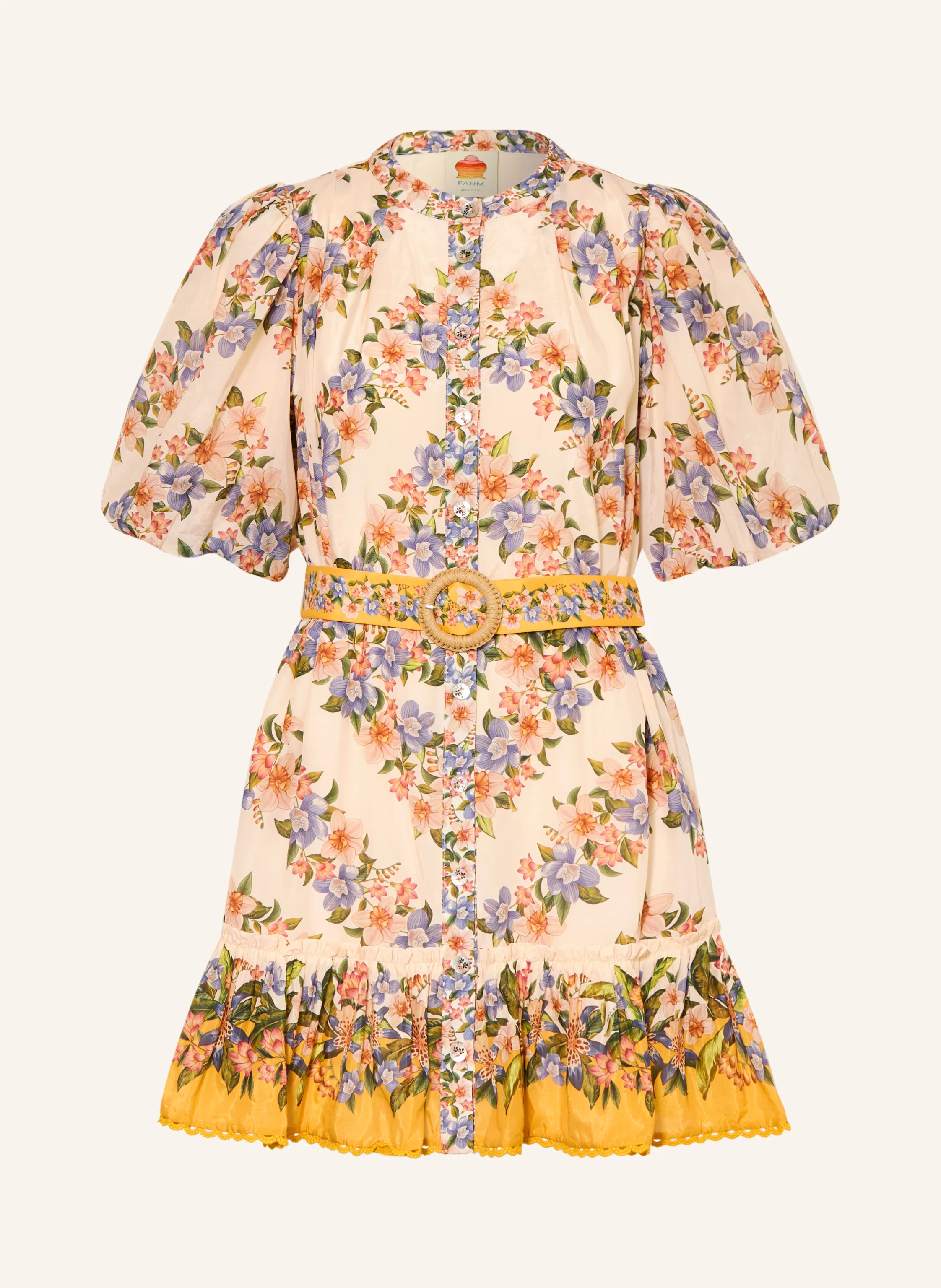 FARM RIO HILO Dress with Ruffles in cream / rose / light blue