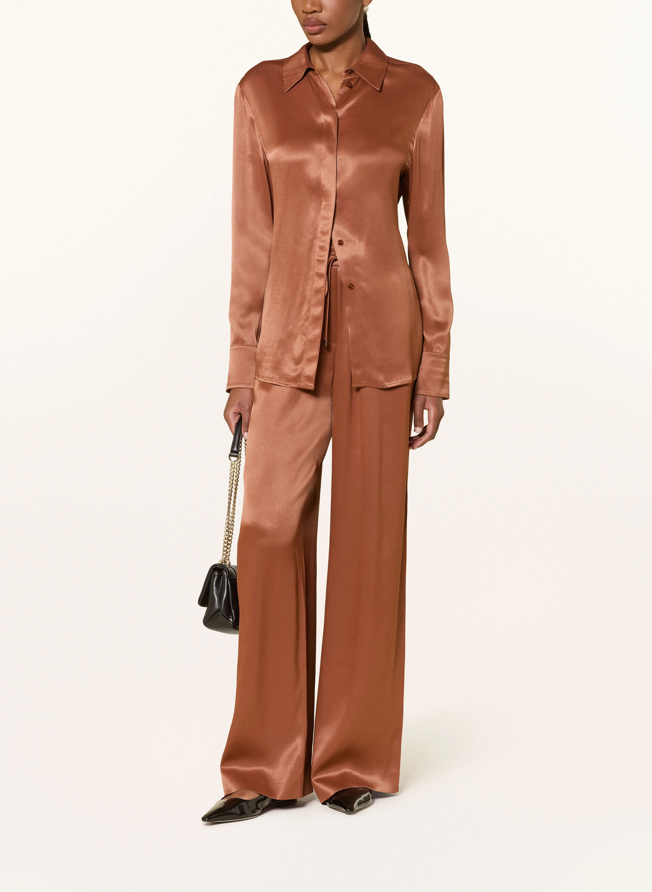 BOSS BERUTA Satin Shirt Blouse: BROWN