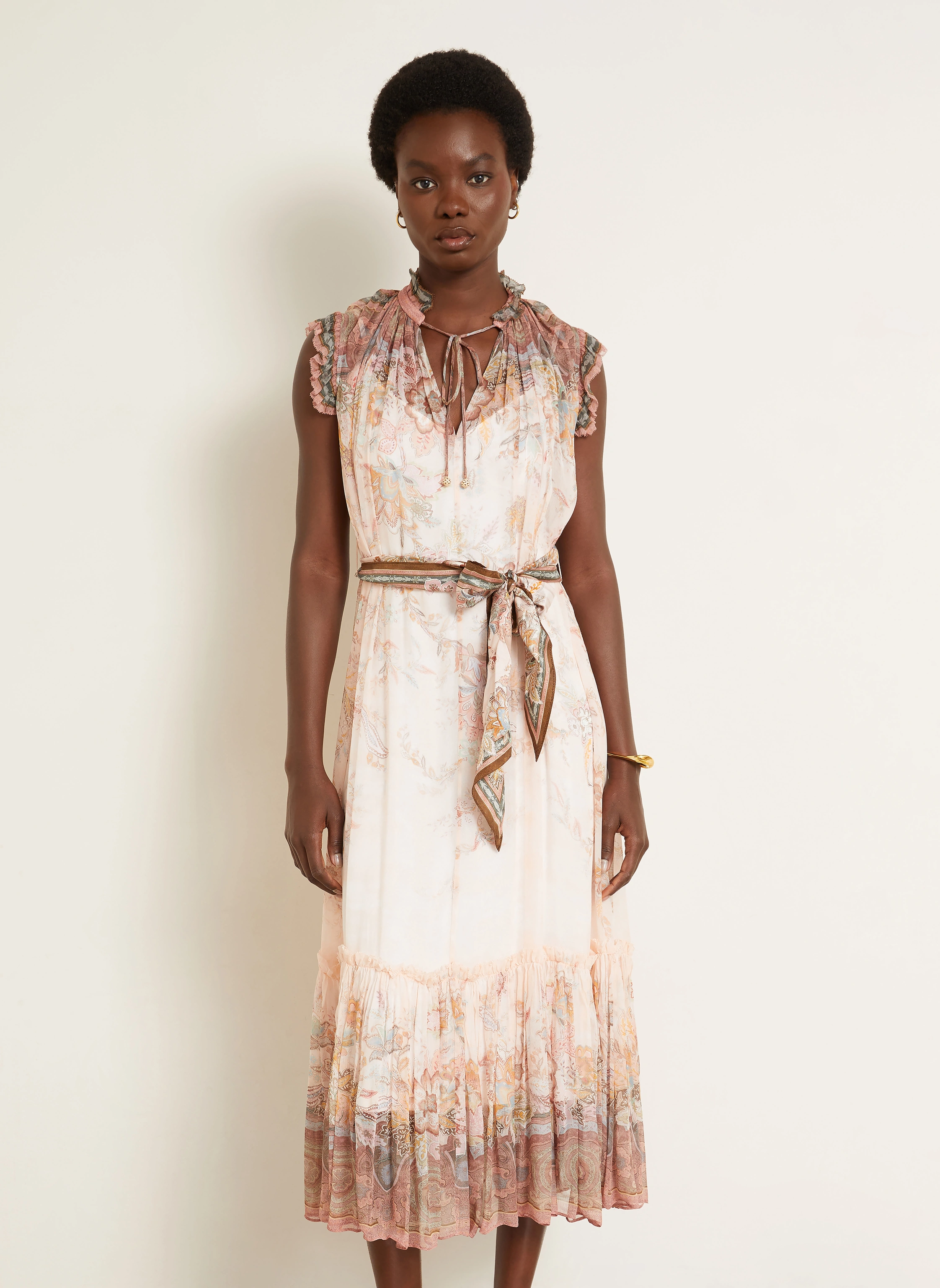 ZIMMERMANN ALCHEMY Cocktail Dress with Ruffles in light pink / rose / neon  blue