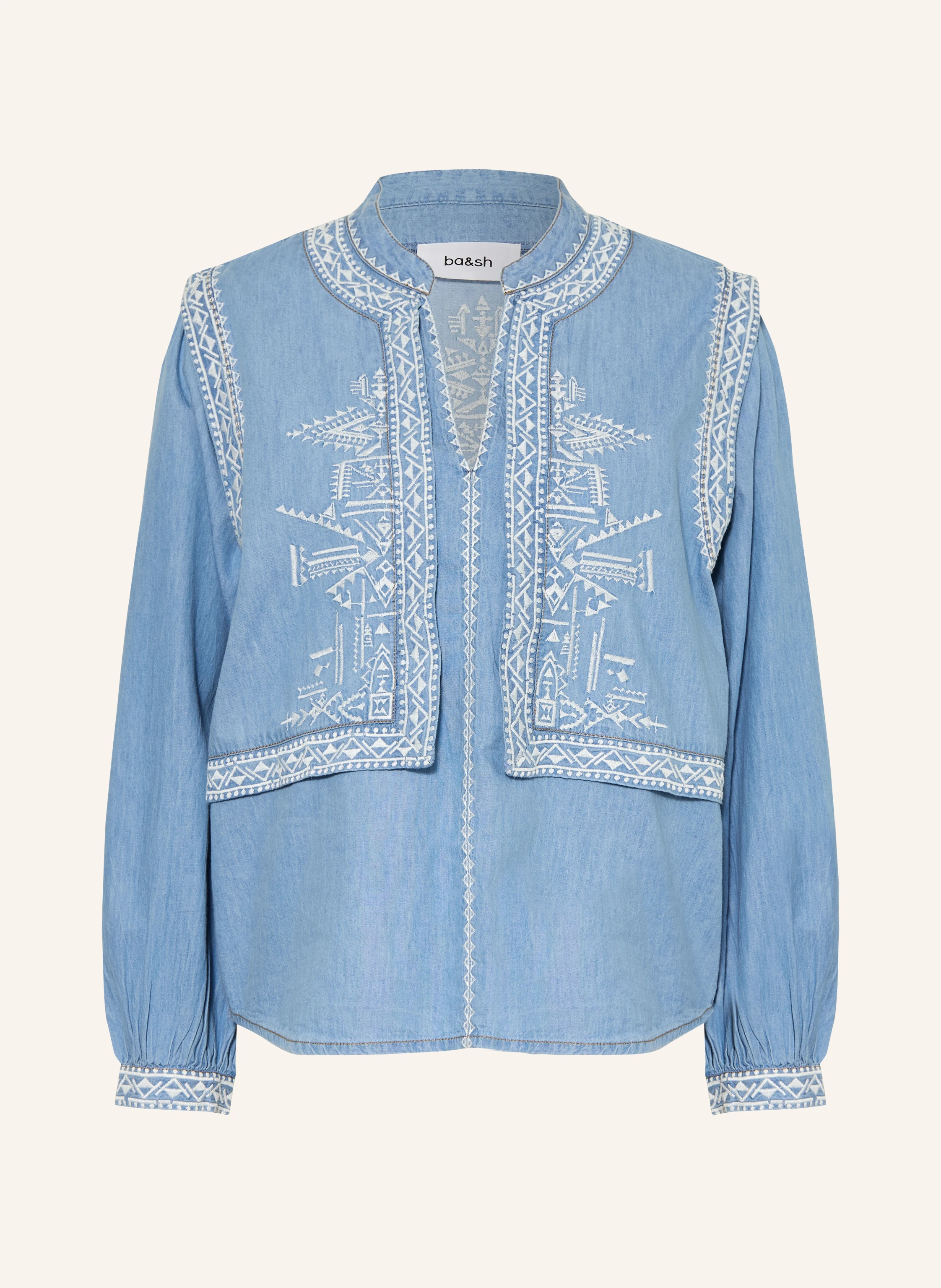 ba&sh LAURA Denim-Look Blouse: LIGHT BLUE / WHITE