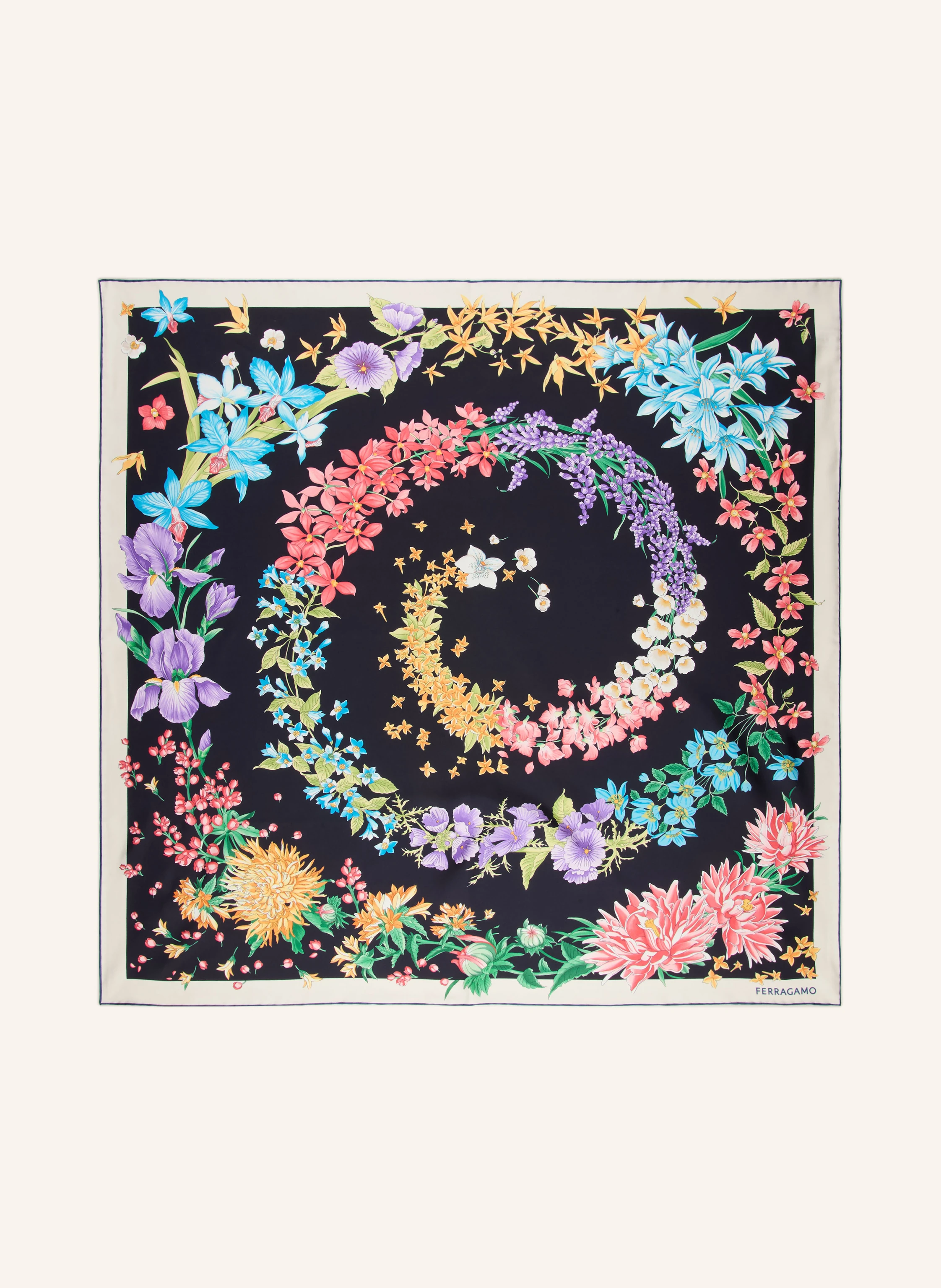 FERRAGAMO Silk scarf: BLACK / ECRU / LIGHT RED