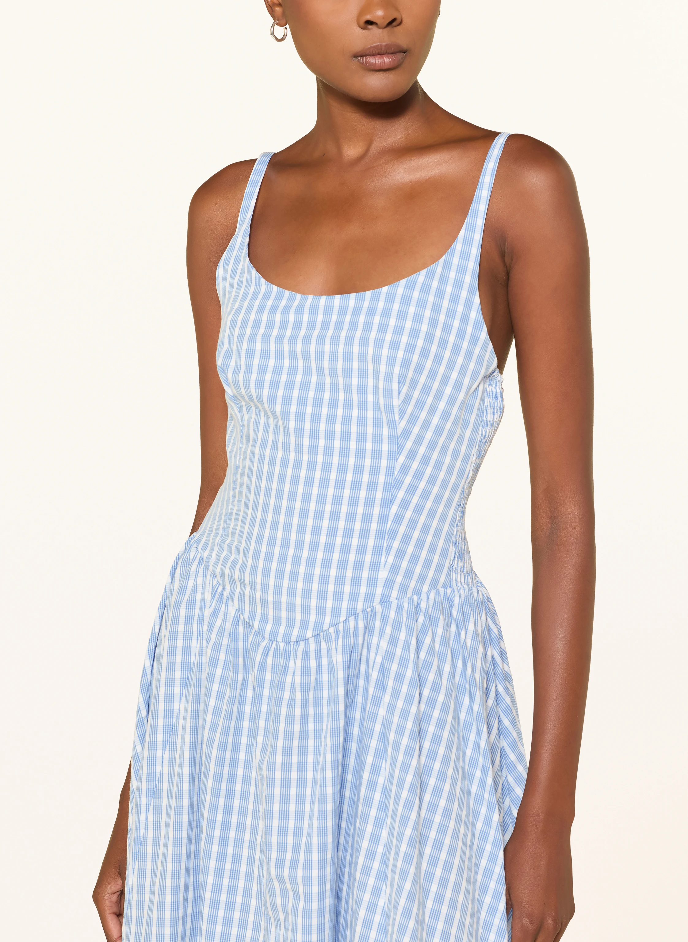 faithfull the brand chiara midi dress Faithfull the Brand Chiara Midi Dress Paloma Check Light Blue