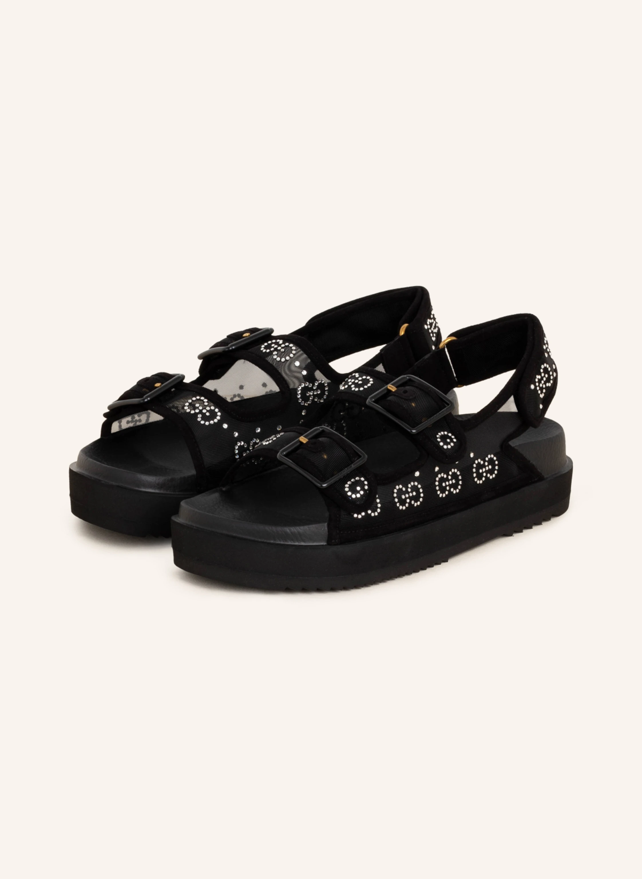 GUCCI Platform sandals with decorative gems in 1000 nero/nero