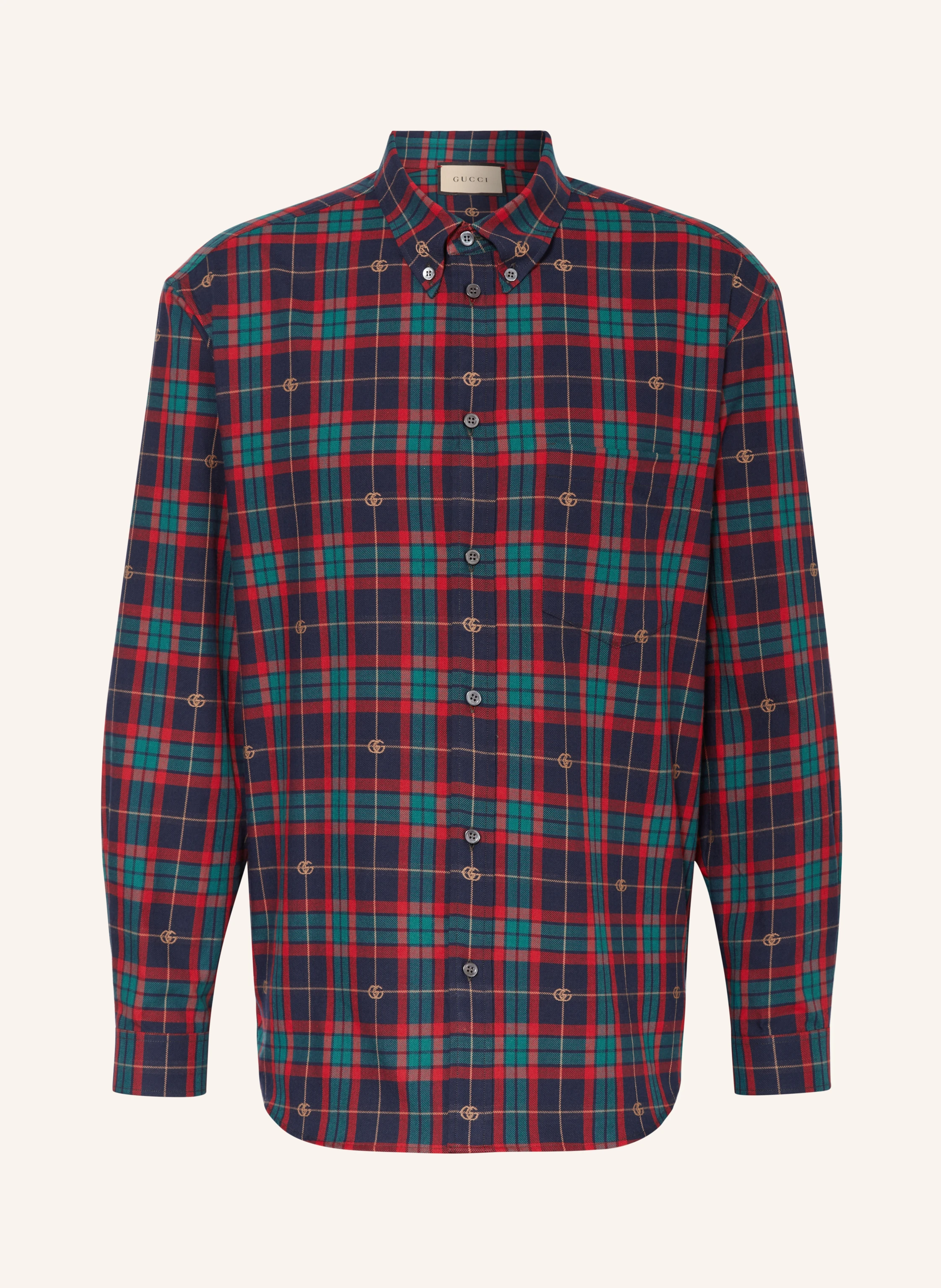 GUCCI Flanellhemd Comfort Fit in rot/ dunkelblau/ grün