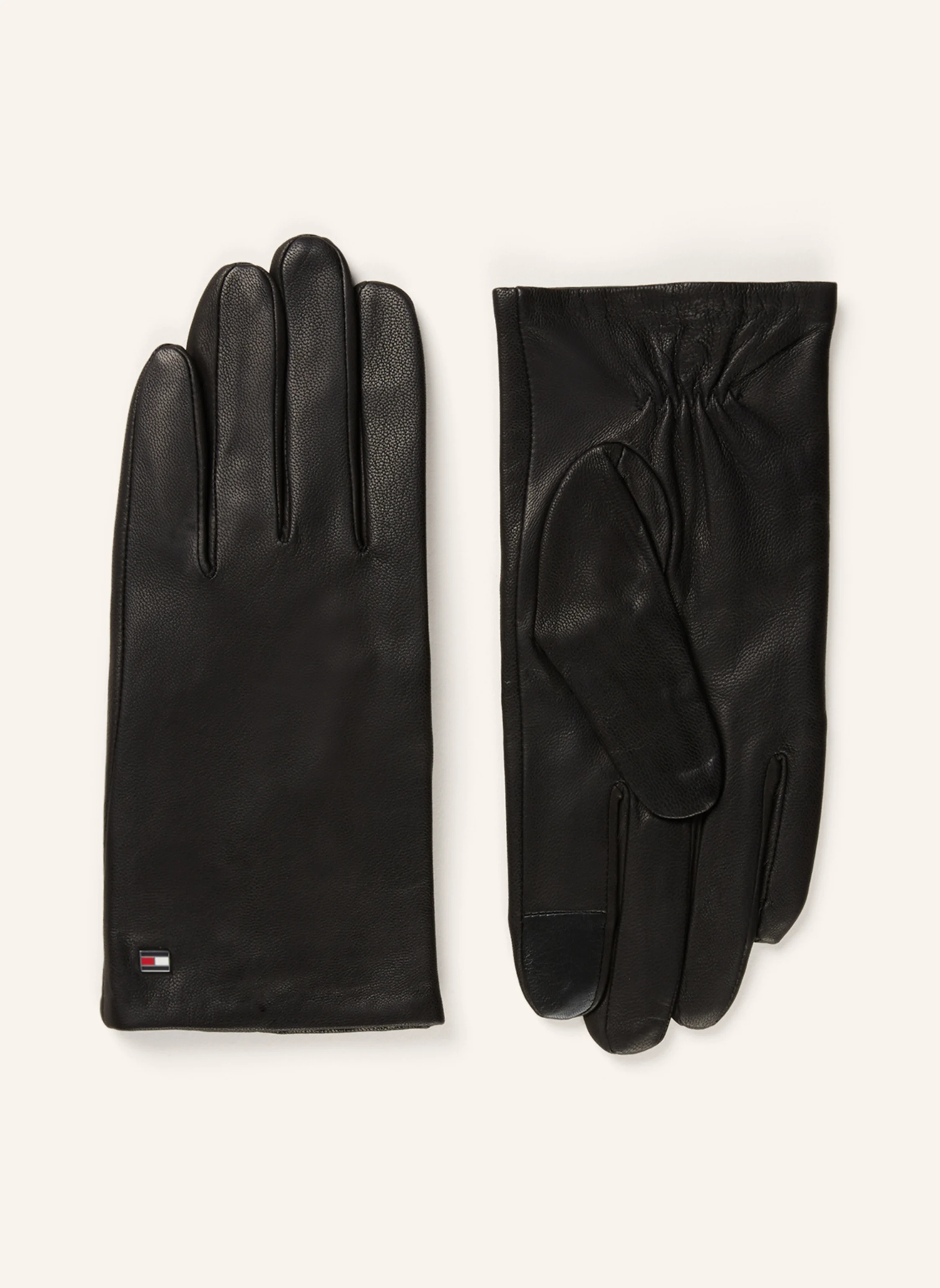TOMMY HILFIGER Lederhandschuhe mit Touchscreen-Funktion in schwarz