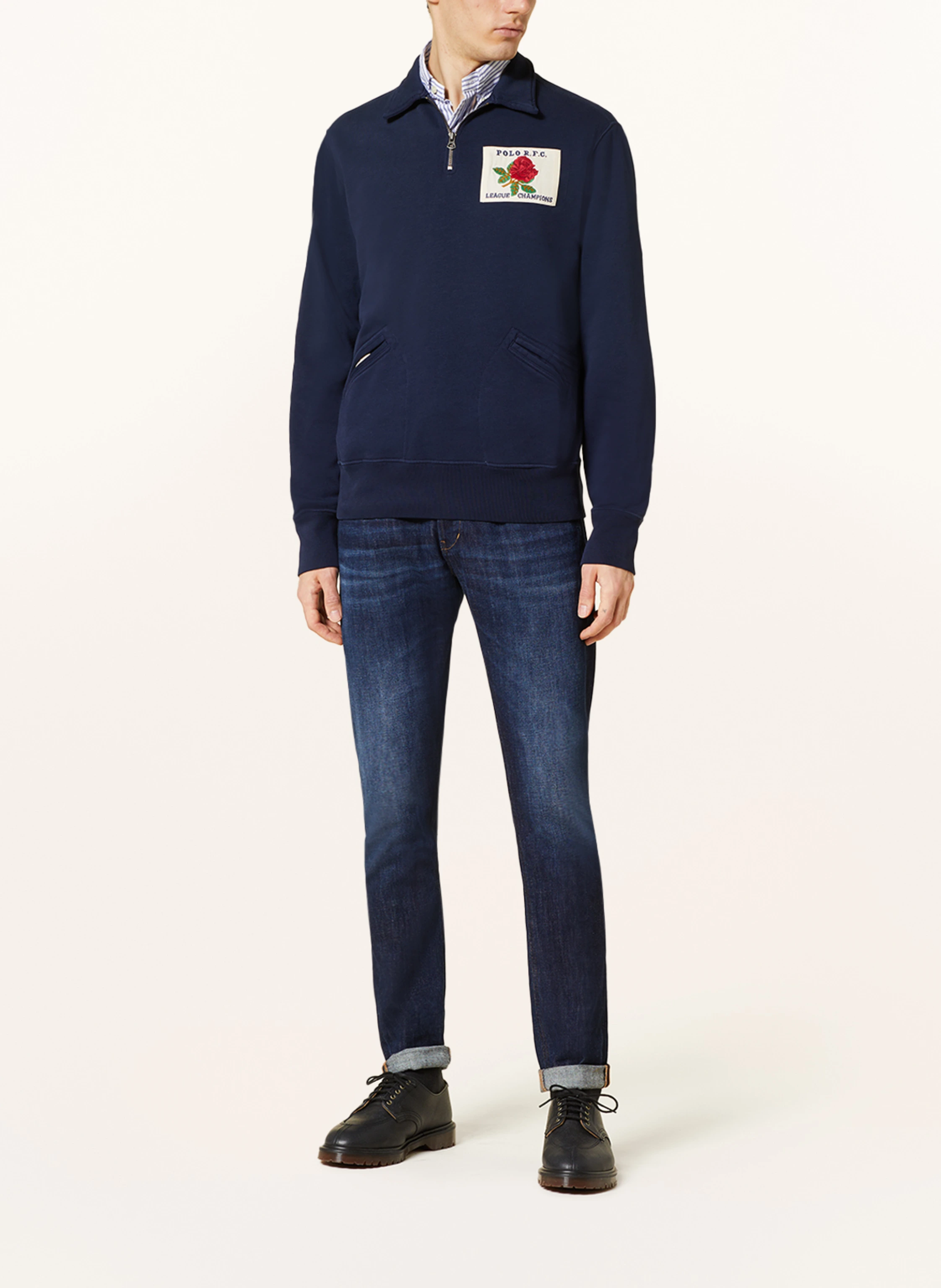 POLO RALPH LAUREN Half-zip sweater in sweatshirt fabric in dark blue