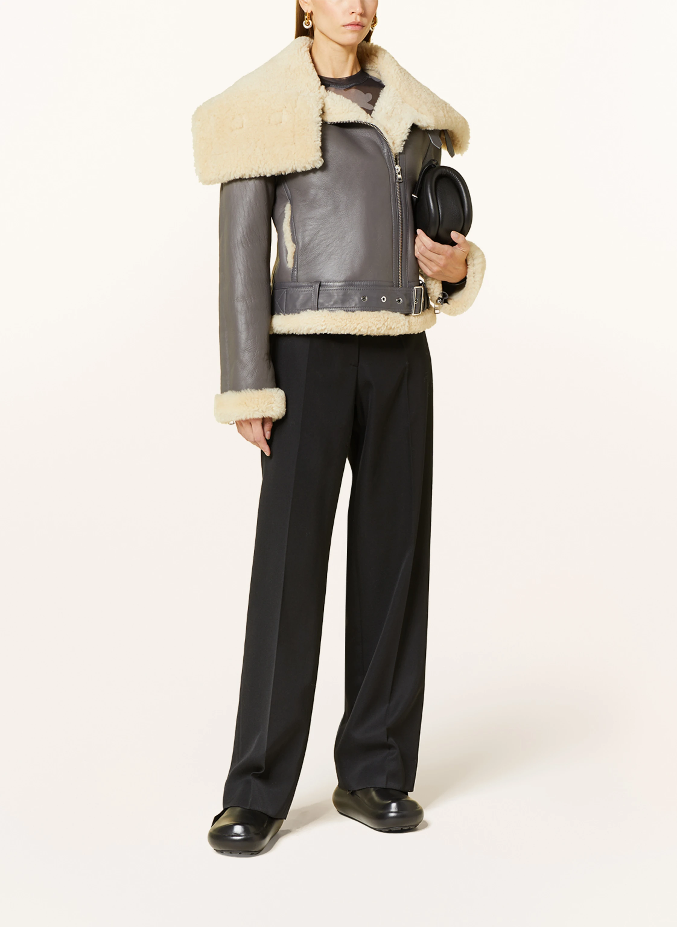 JW ANDERSON Leather jacket in taupe/ ecru