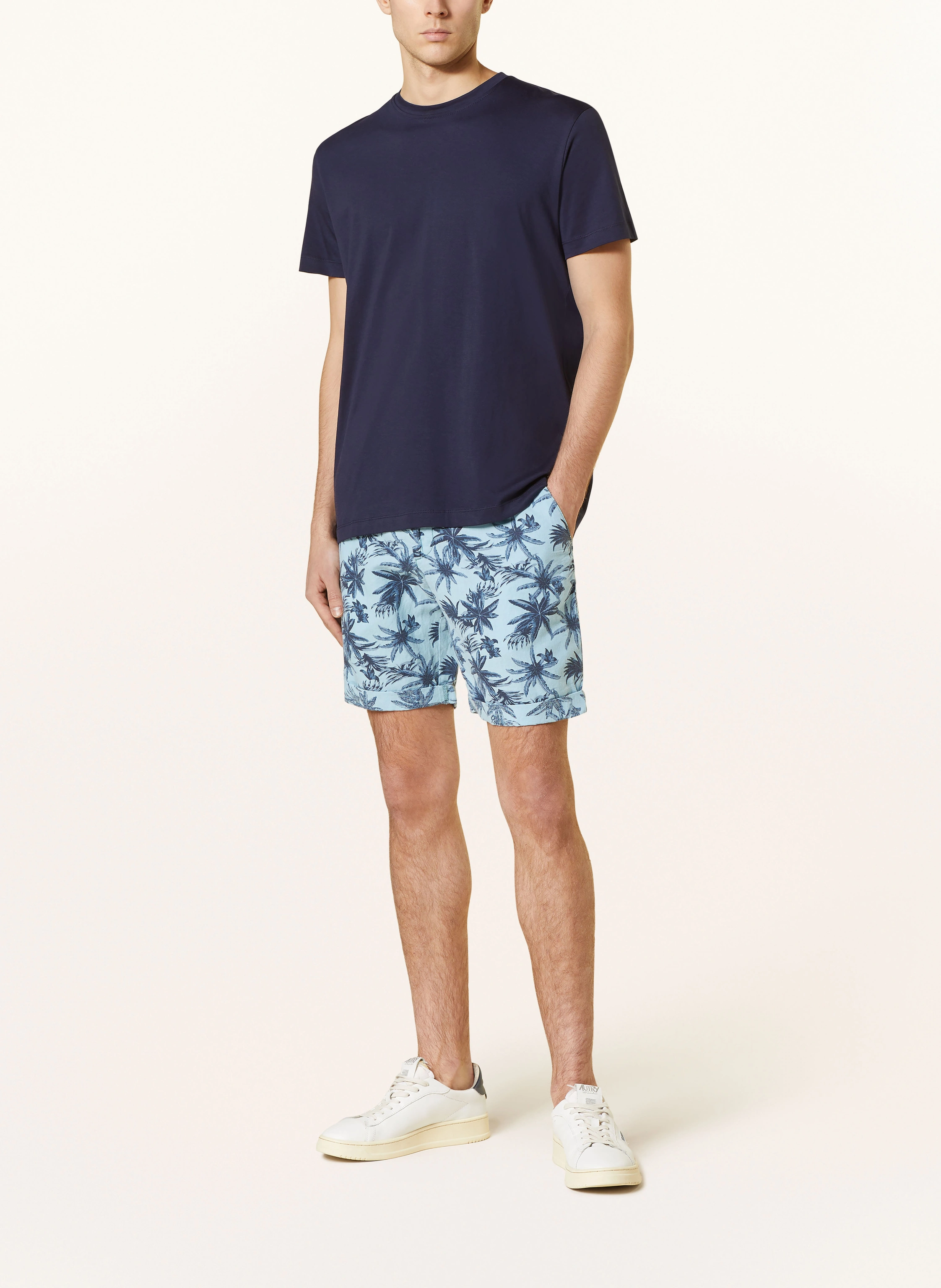 STROKESMAN'S Shorts slim fit with linen: LIGHT BLUE / BLUE
