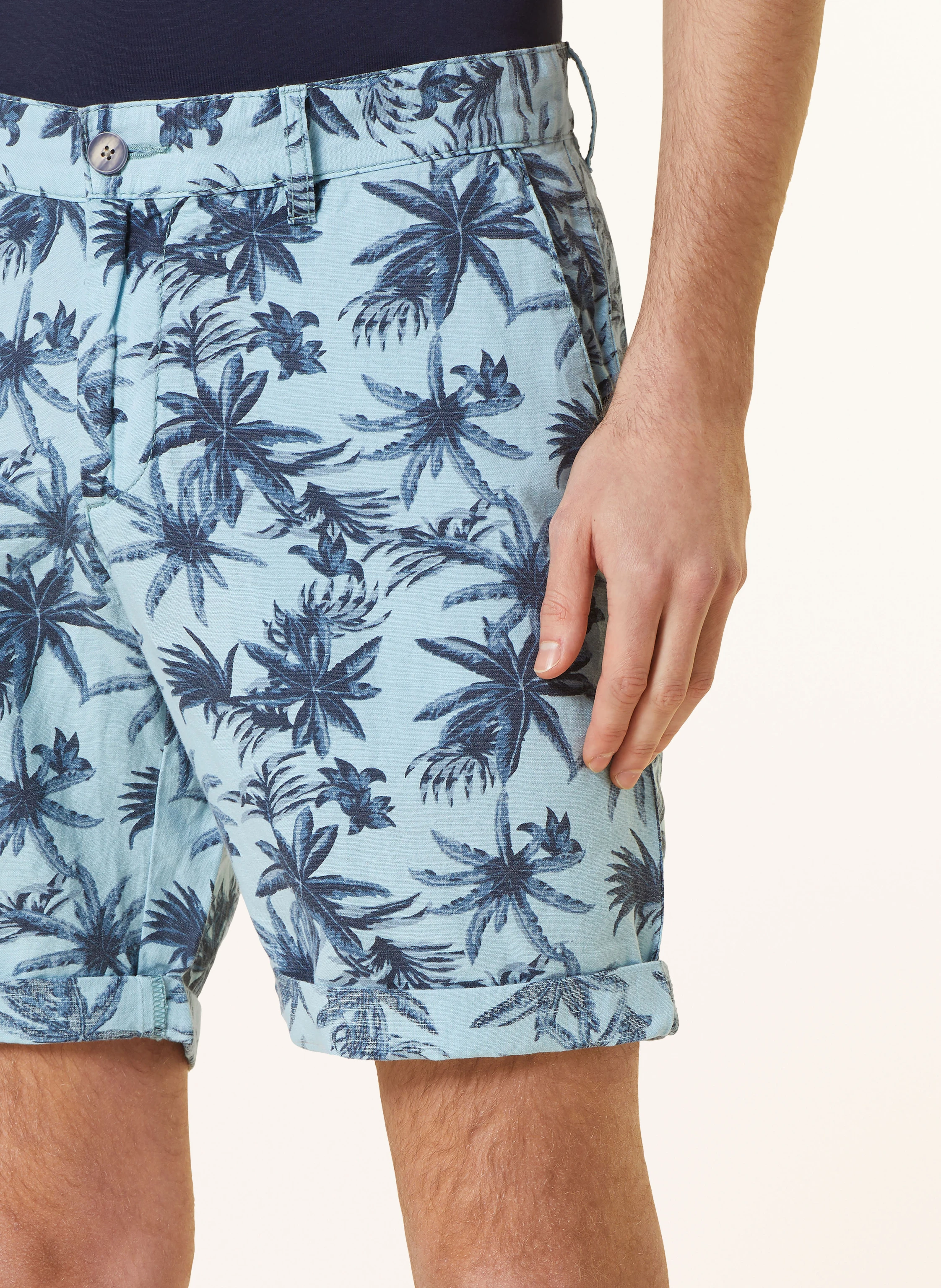 STROKESMAN'S Shorts slim fit with linen: LIGHT BLUE / BLUE