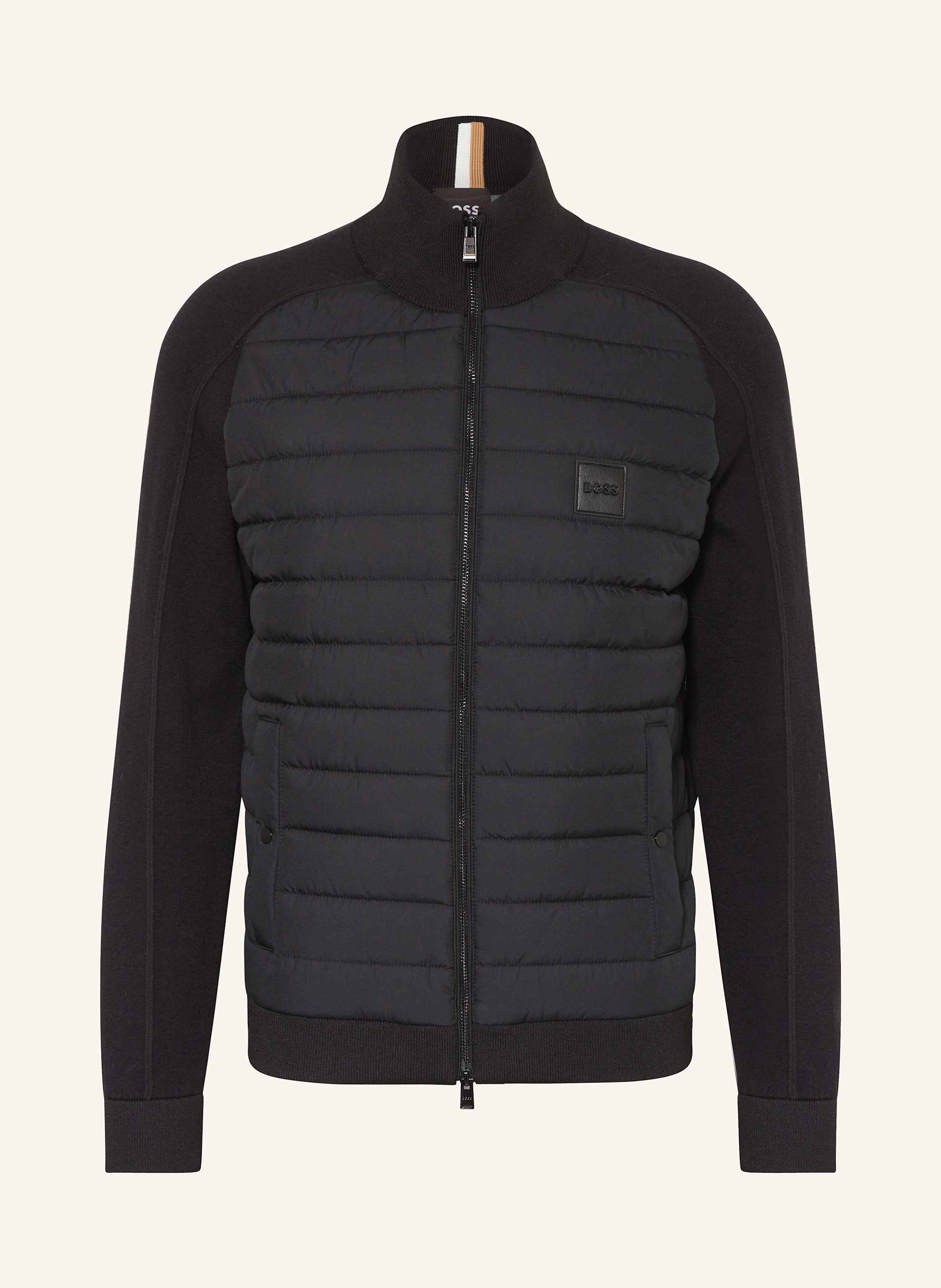 BOSS ESFERO bomber jacket in mixed materials in black