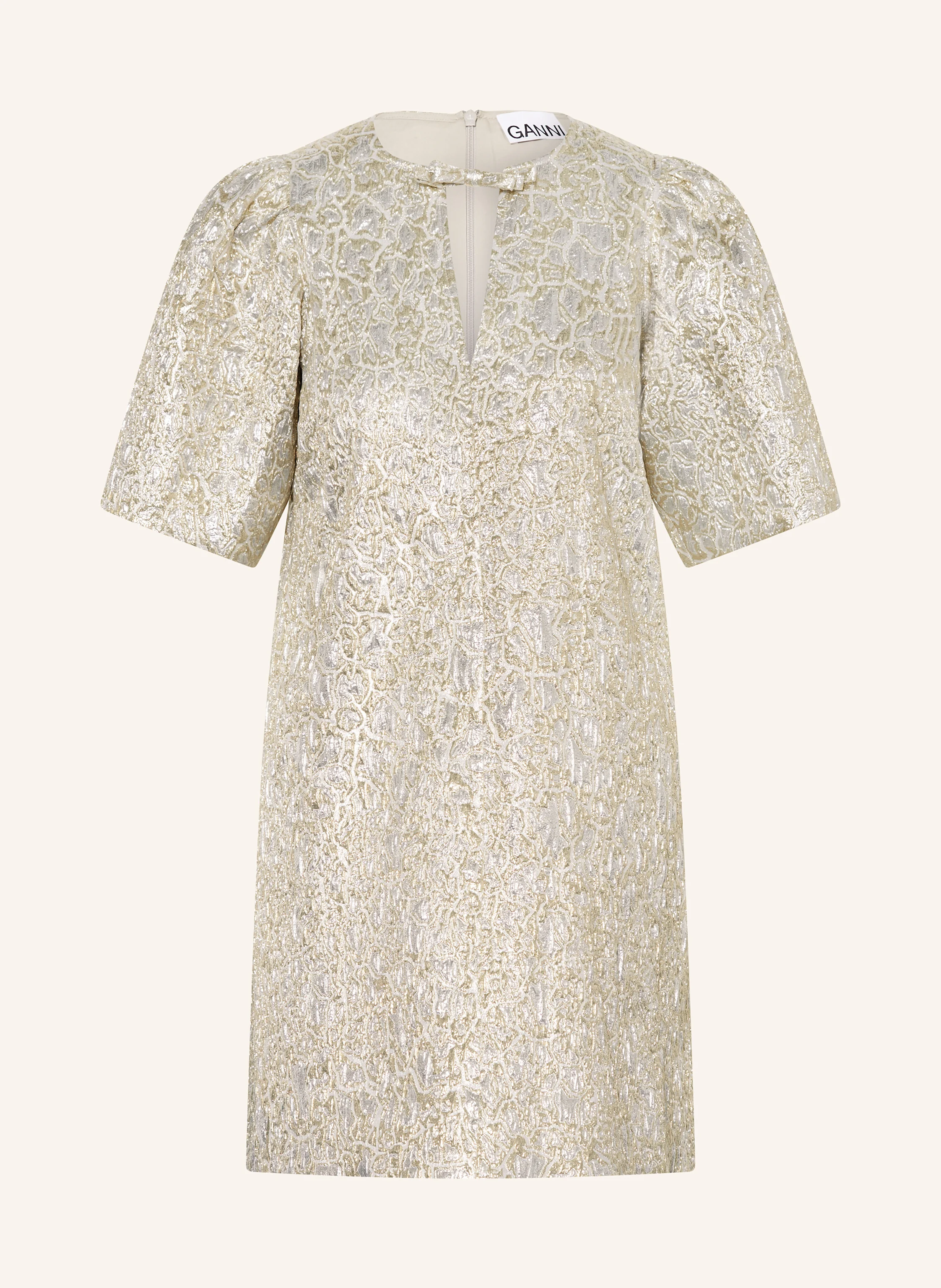 GANNI Brocade dress in gold/ silver