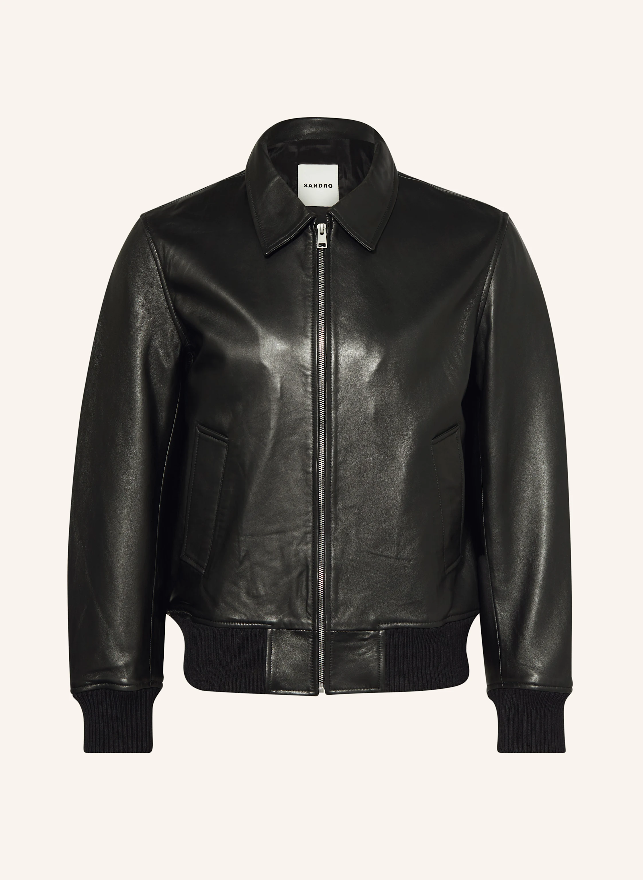 SANDRO Kurtka skórzana kolor czarny