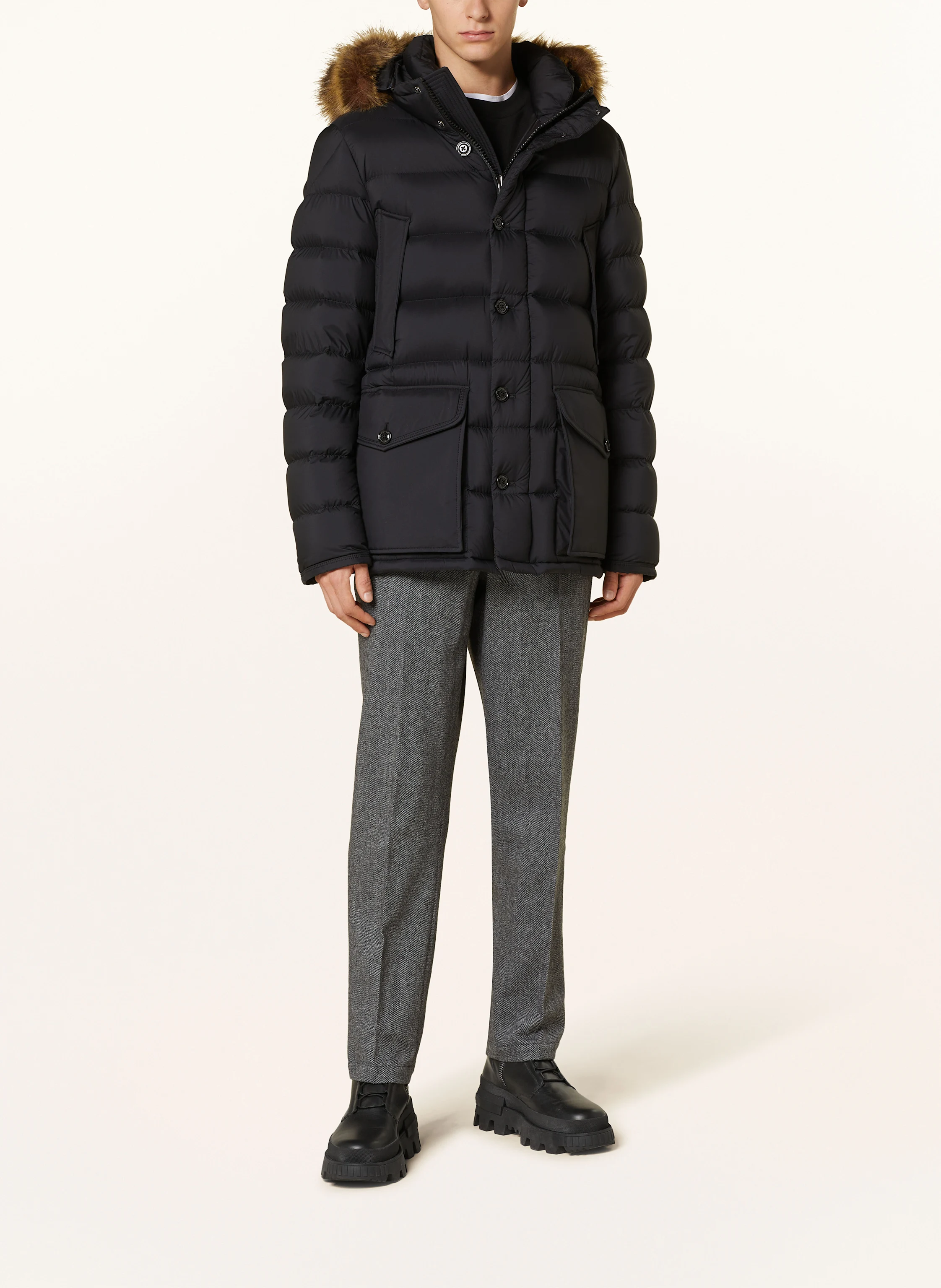 MONCLER CLUNYE down jacket with detachable faux fur in black