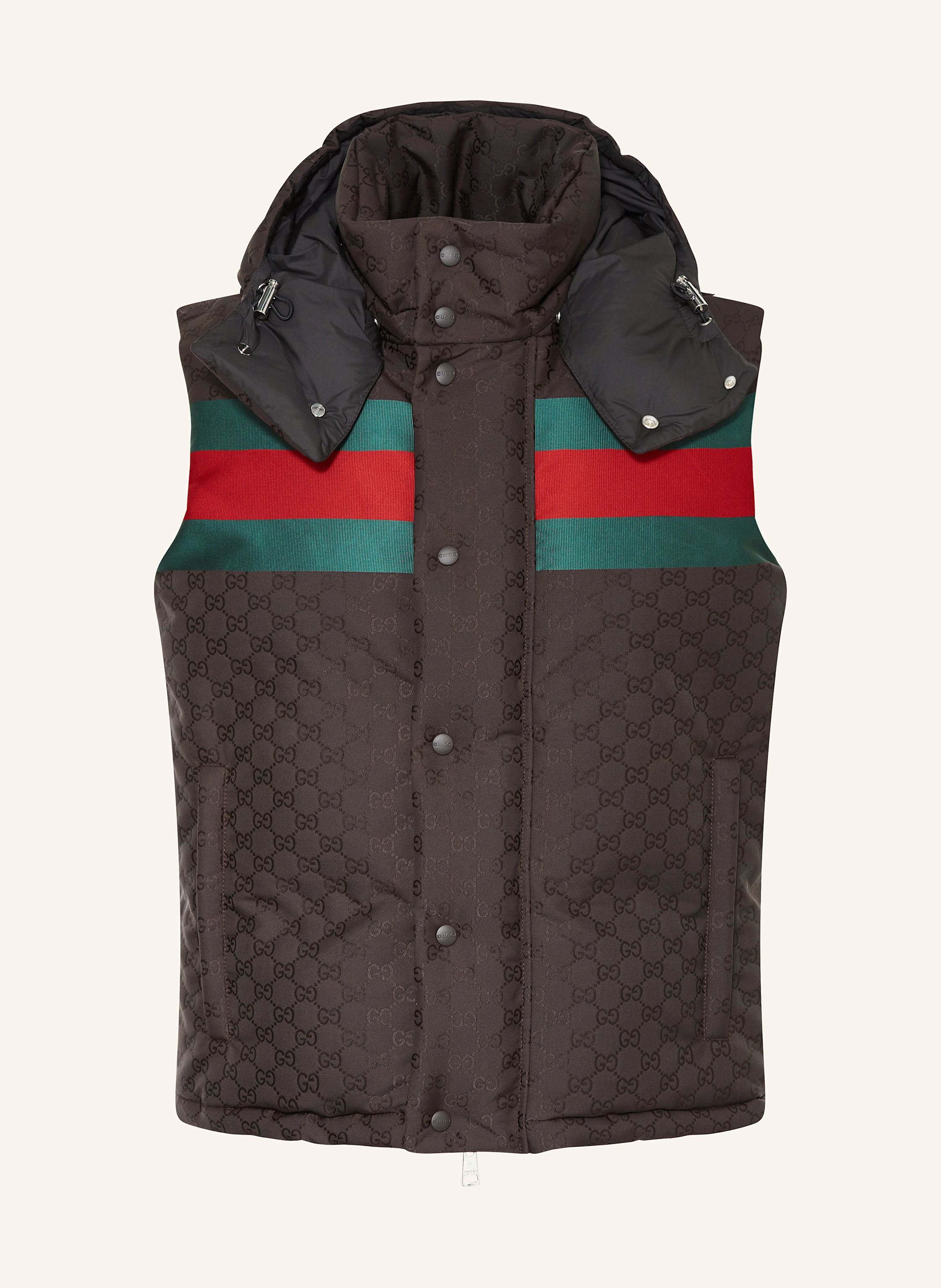 GUCCI Down vest in dark brown/ green/ red