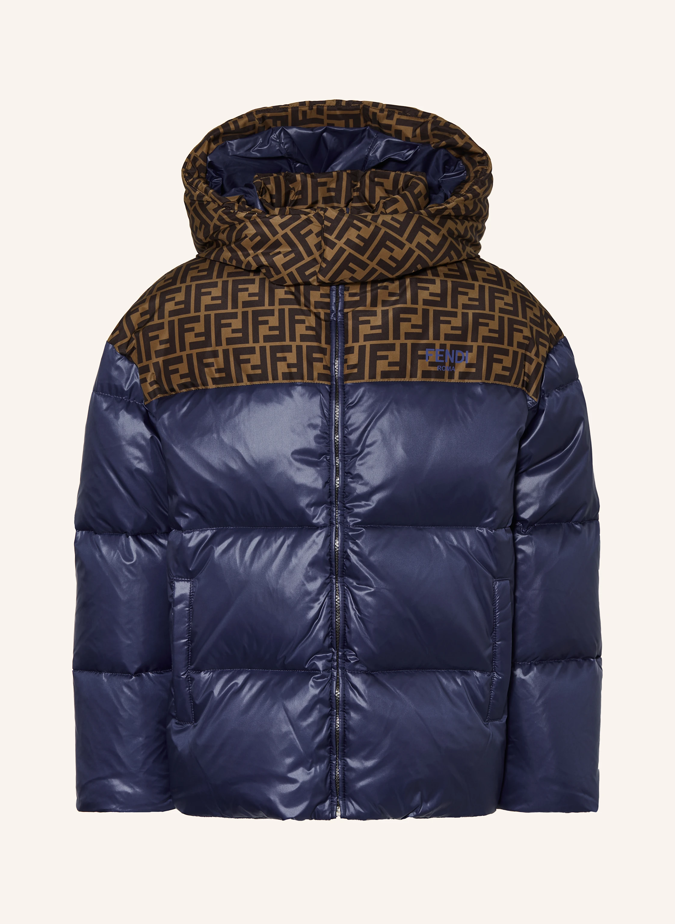 FENDI Down jacket with removable hood KIDS in dark blue / dark brown