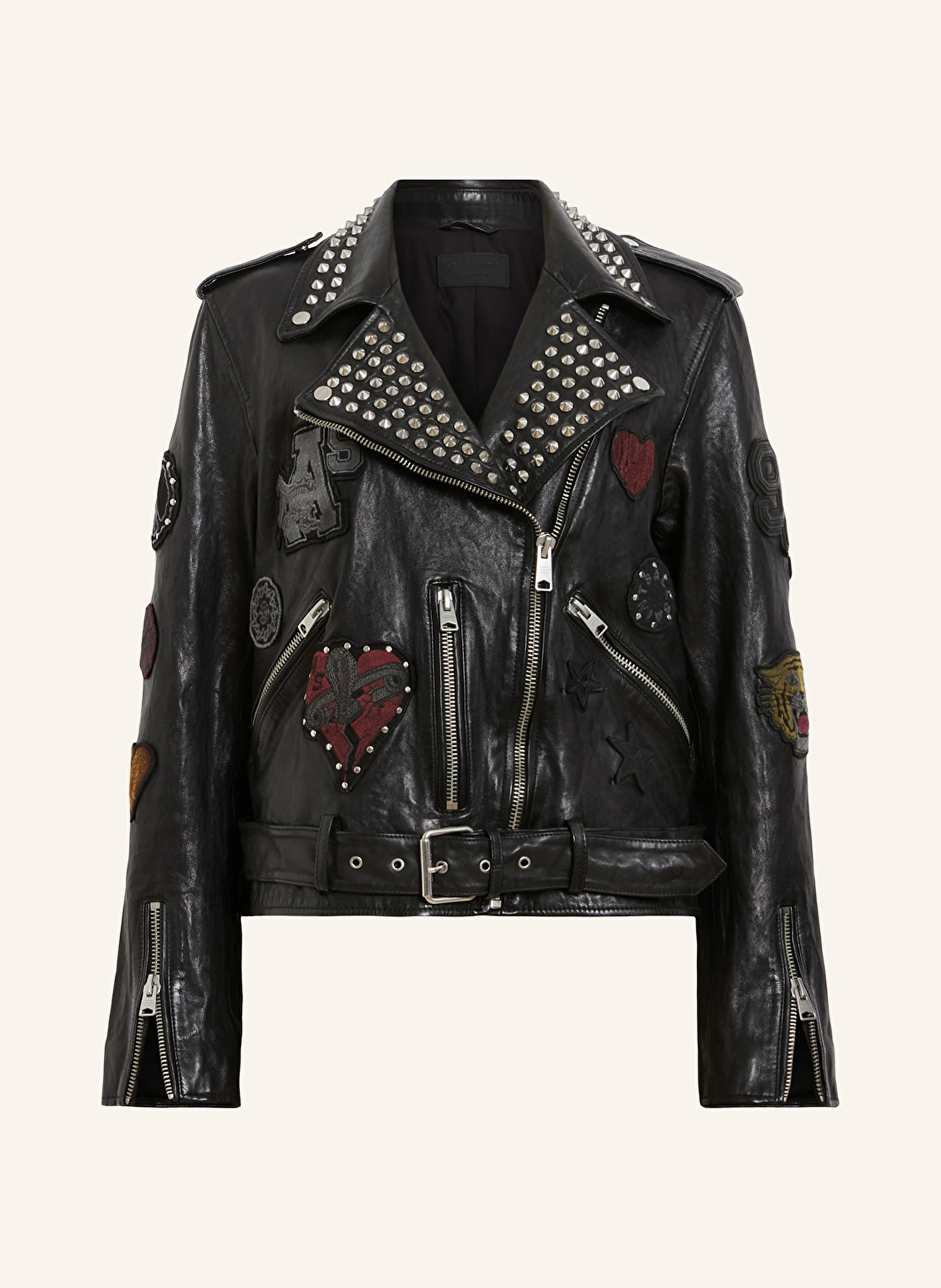 ALLSAINTS Leather jacket COLLEGE with rivets in black