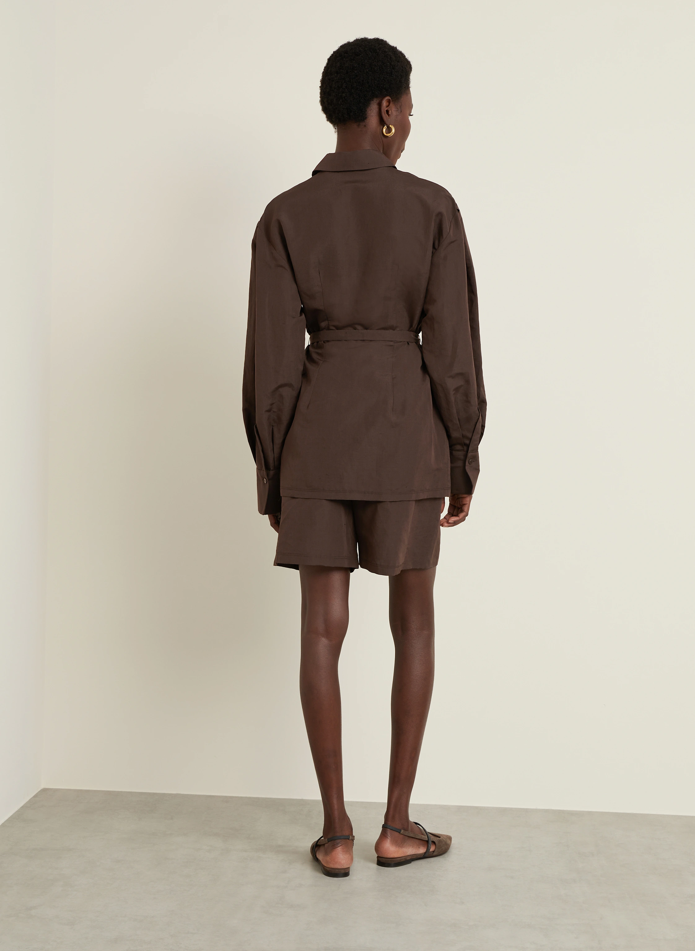 Max Mara AFFARI shirt blouse with linen and silk in dark brown