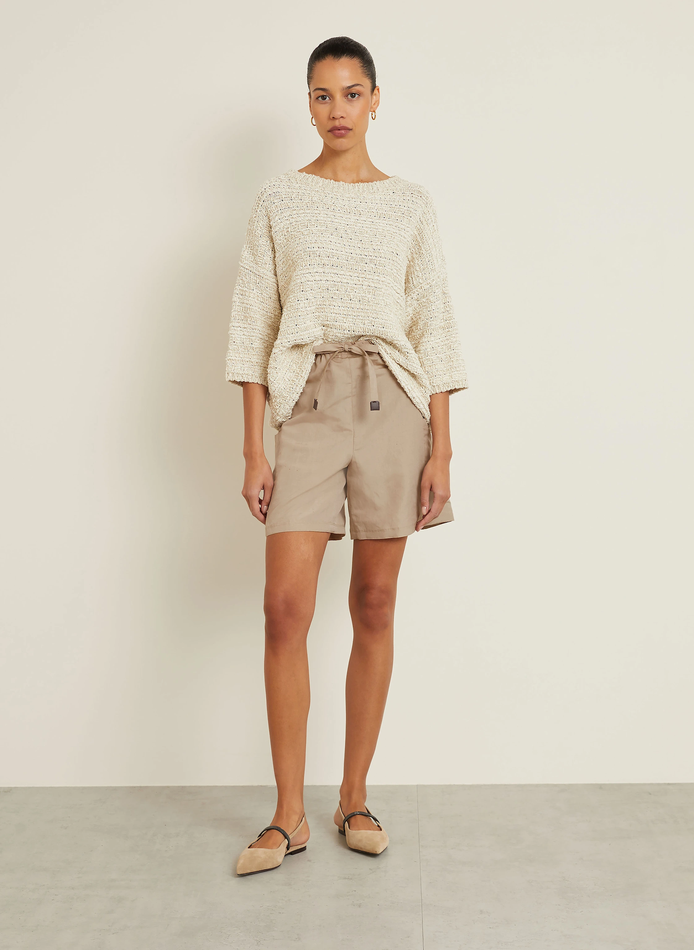 Max Mara QUEBEC shorts with linen and silk in beige