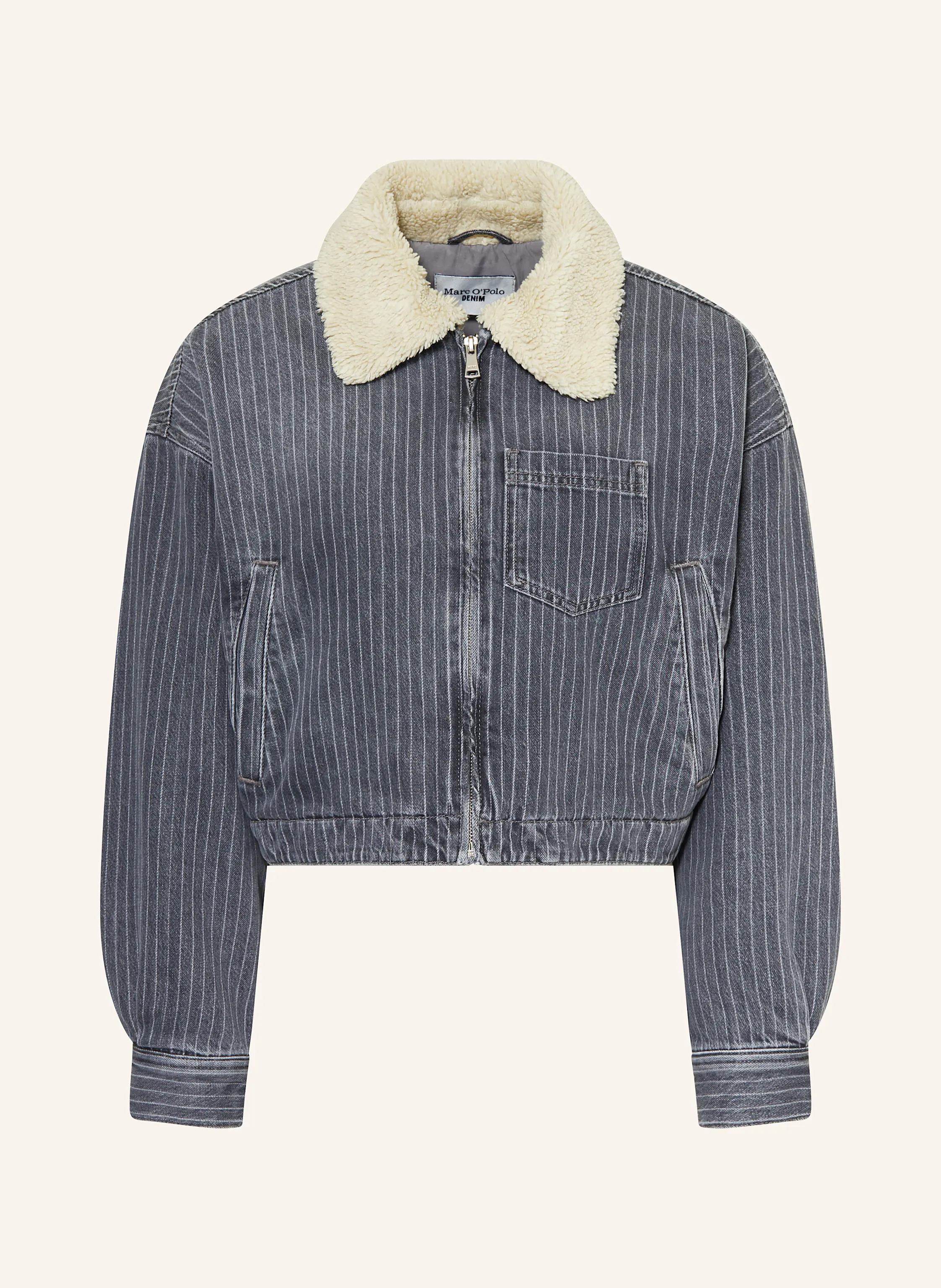 Marc O'Polo DENIM Cropped-Jeansjacke mit Kunstfell in grau/ hellgrau