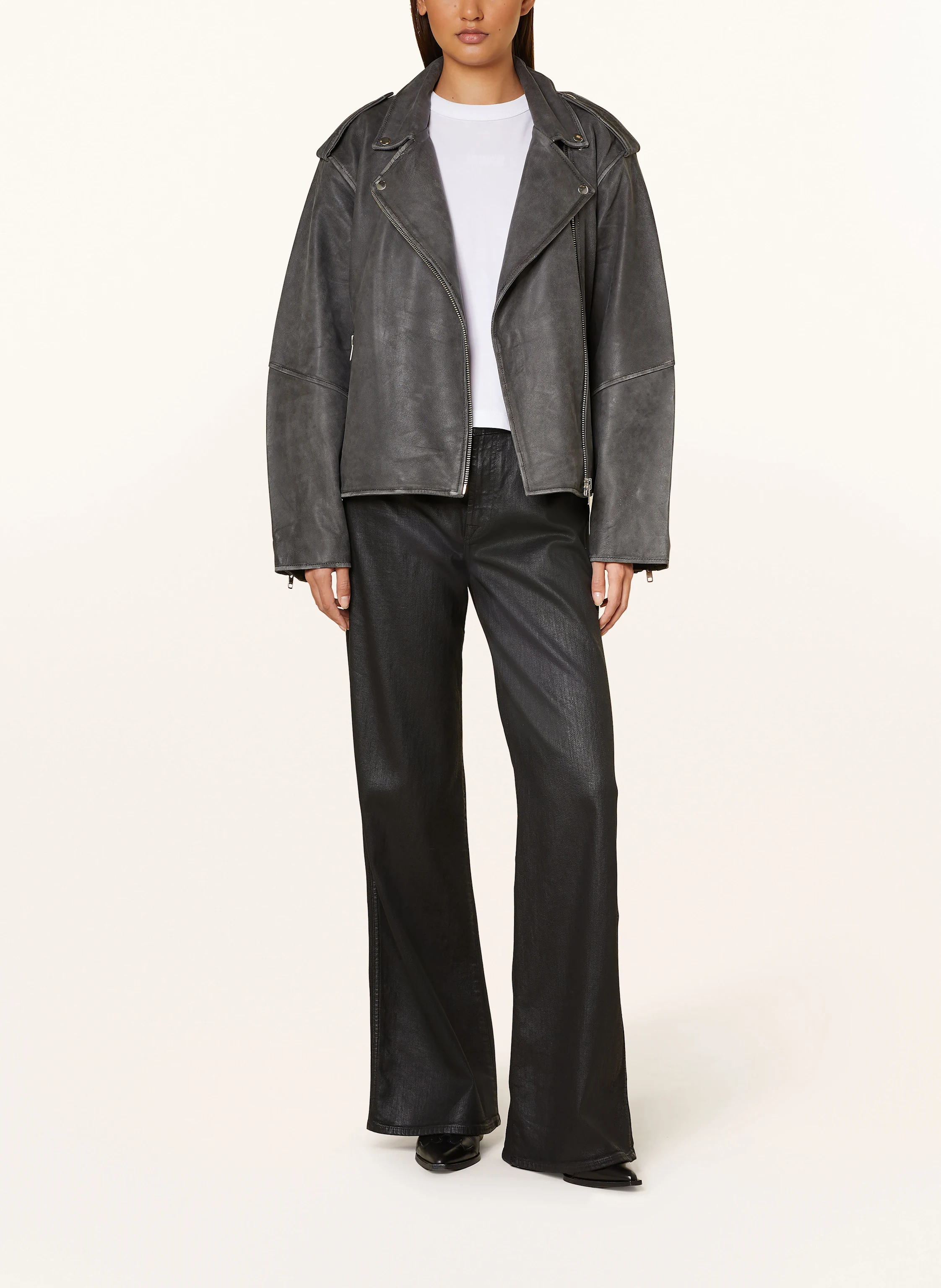 Lederjacke in dunkelgrau