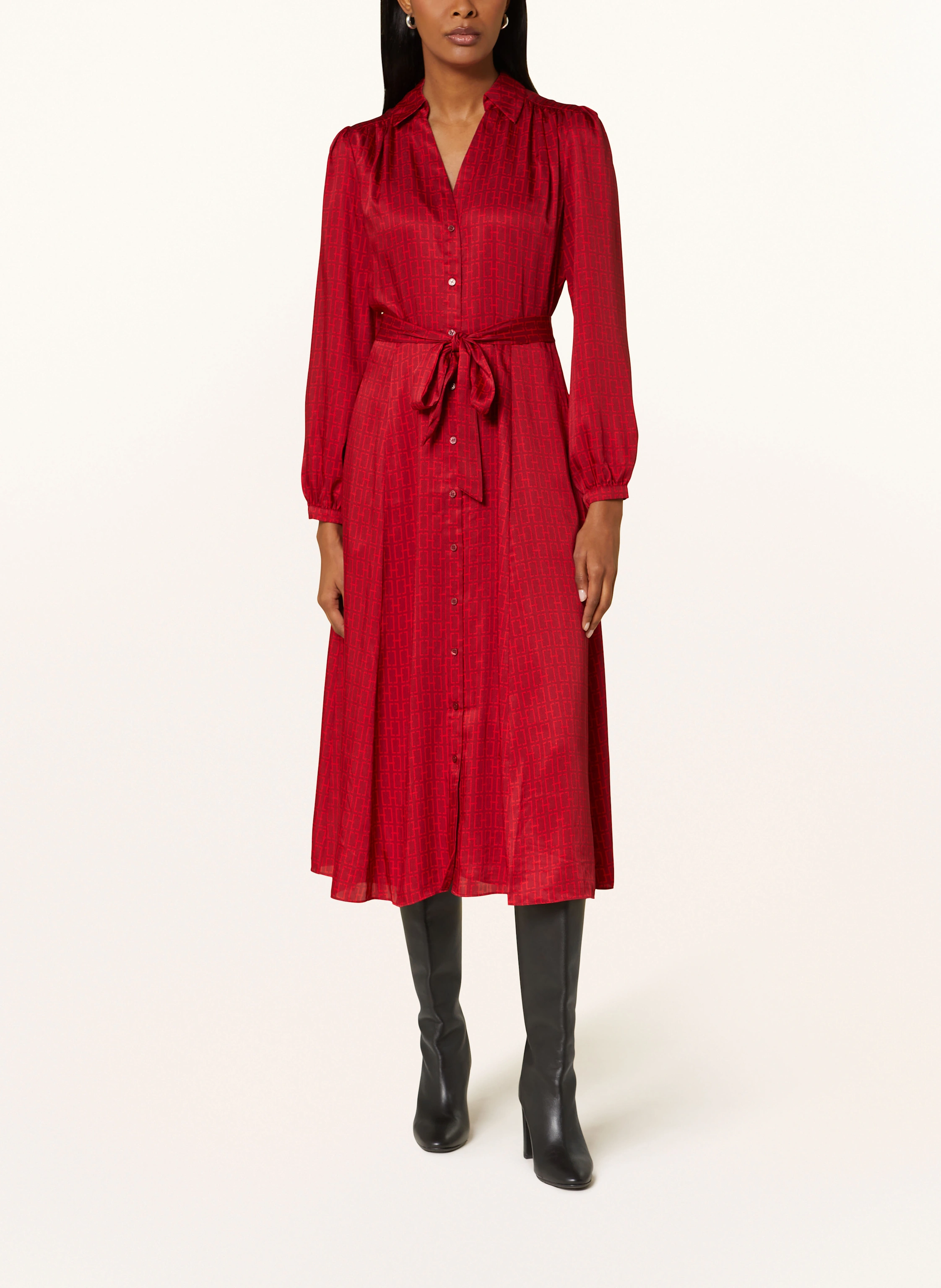 HOBBS YVONNE satin shirt dress in red/ dark red
