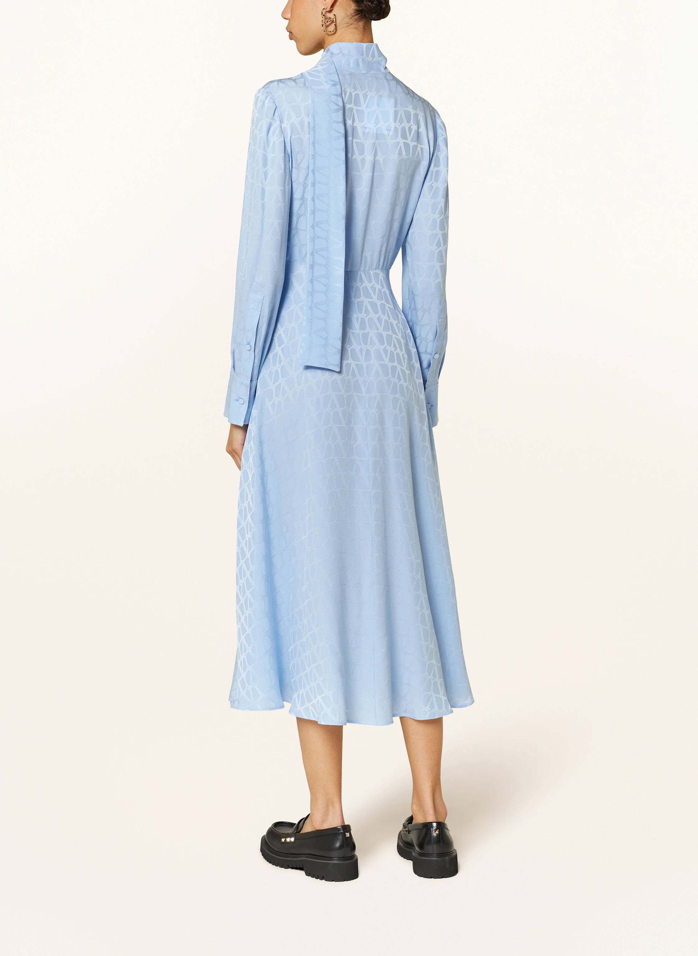 VALENTINO Silk dress TOILE ICONOGRAPHE with bow in light blue