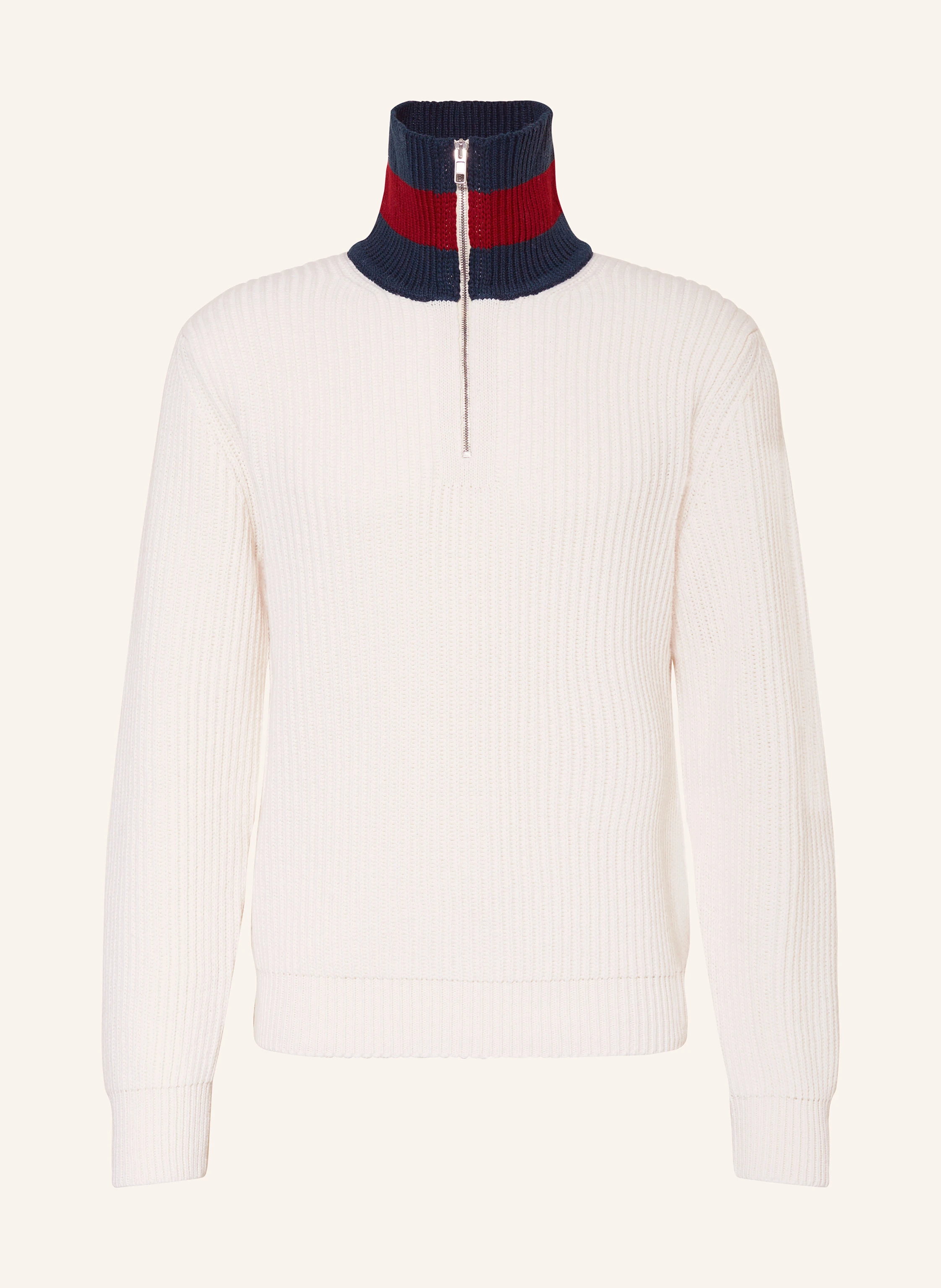 GUCCI Half-zip sweater in ecru / dark green / red