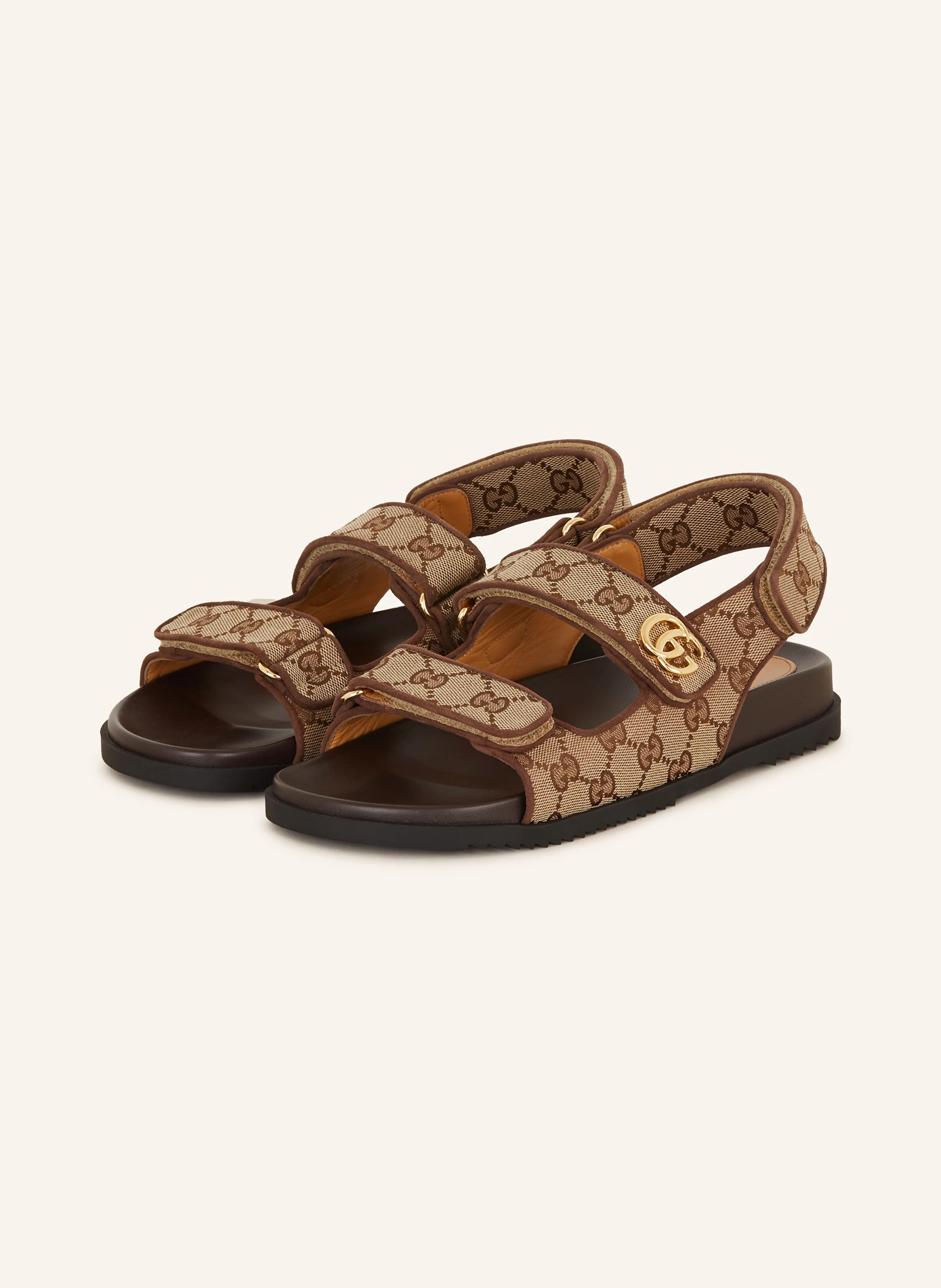 【GUCCI】 'Incrocio GG' sandals ブラウン GUCCI Brown Metallic Guccissima Web GG Flat Thong Sandals 36