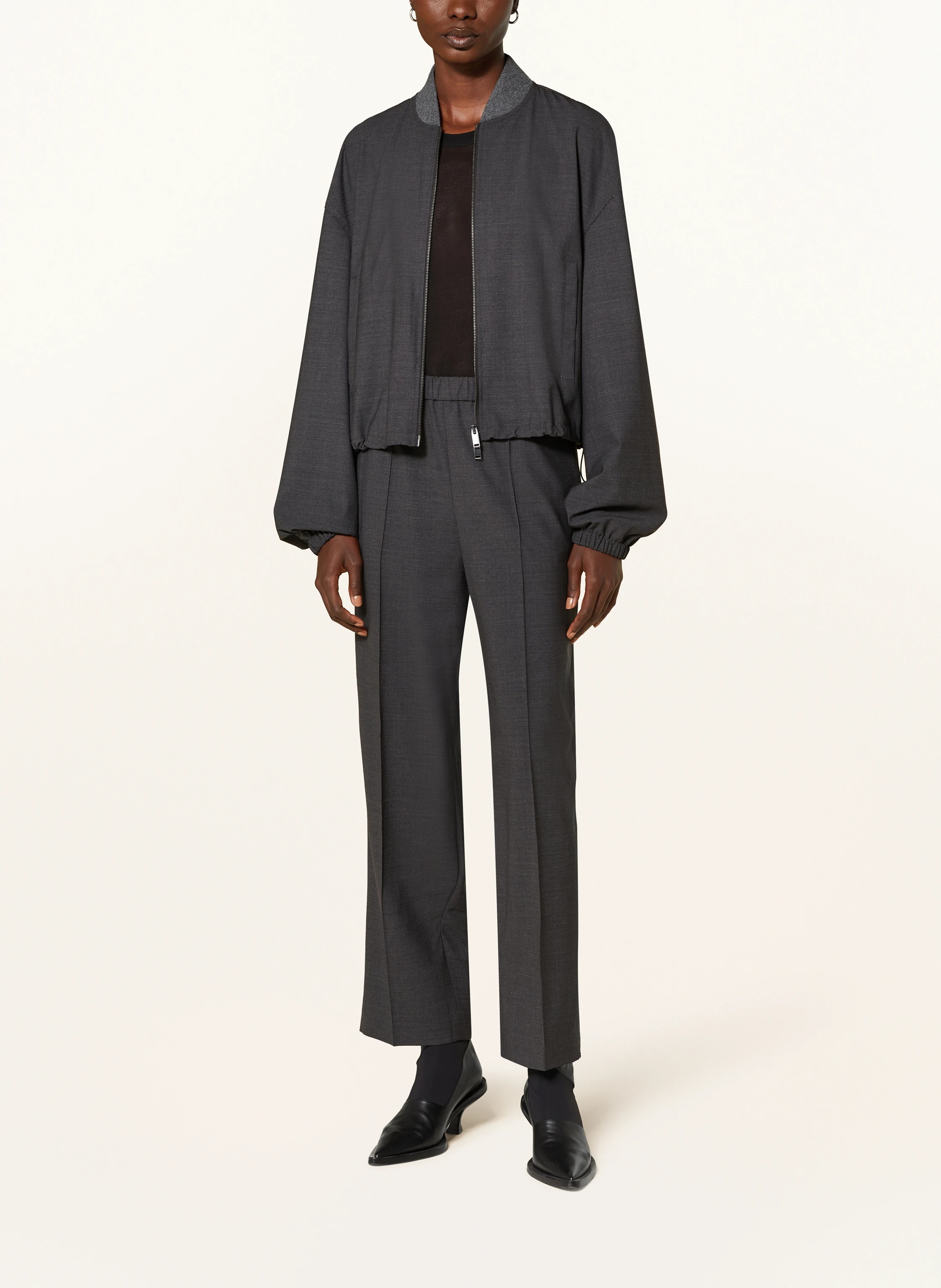 FABIANA FILIPPI Bomber jacket with decorative gems in dark gray