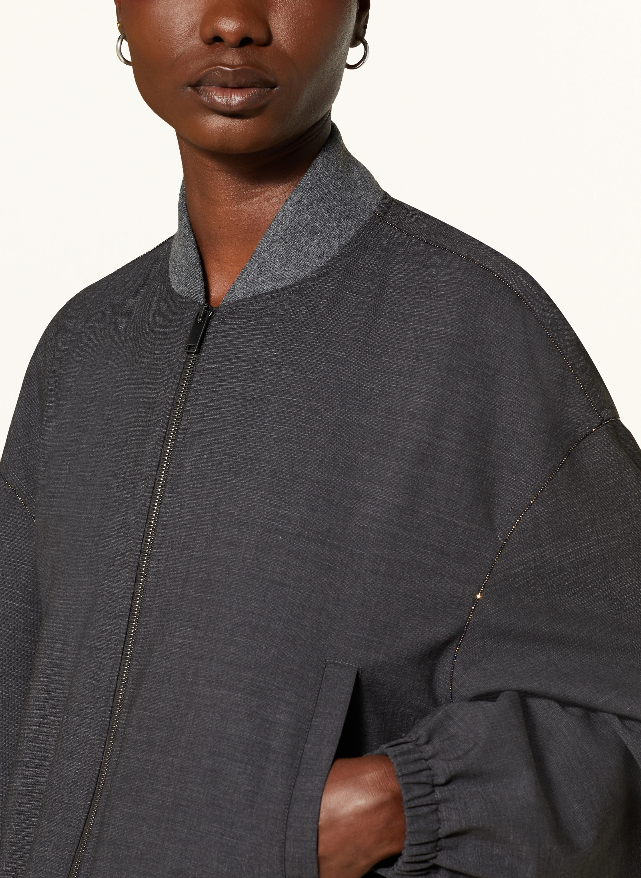 ジャケット FABIANA FILIPPI GCD215F122 Jackets Fabiana Filippi Wool Cropped Bomber Jacket with Knit Collar